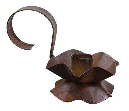 Front. BreeBe - Rusty Flower Taper Holder - Brown.