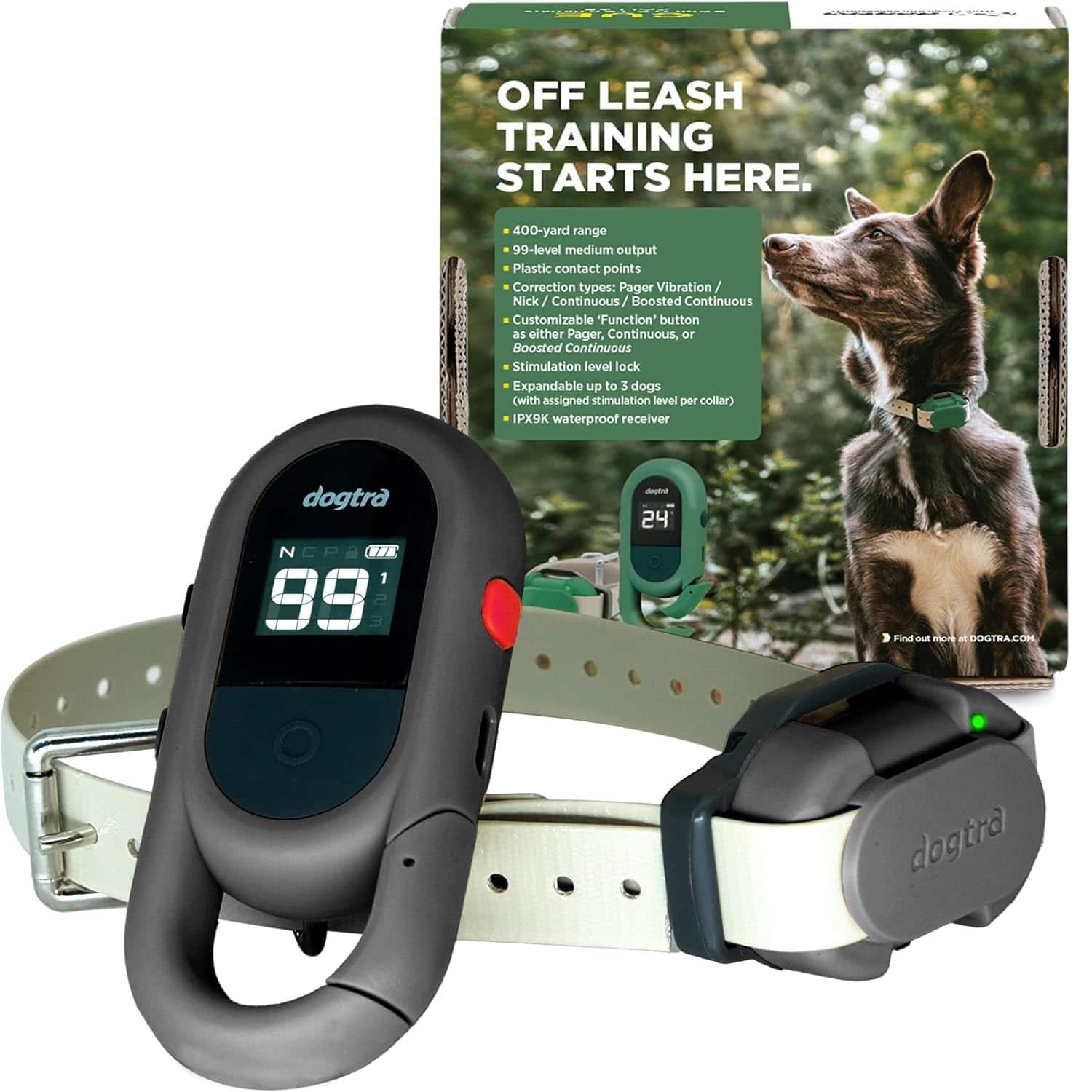 Dogtra - CUE GEN2 400-Yard Range Remote Dog Training E-Collar | 99 Adjustable Training Levels and Waterproof | Beginner-Friendly - Gray