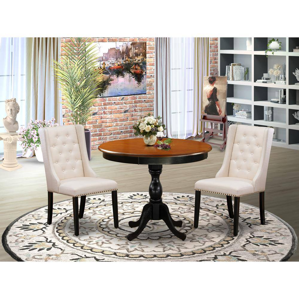 Angle. East West Furniture - East West Furniture 3-Pc Wooden Dinette Set Consists of a Dinette Table and 2 Cream Linen Fabric Mid Century Modern - Multi-Color.