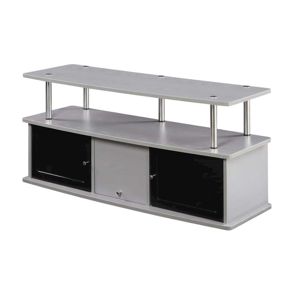 FurniFact - TV Stand with 3 Cabinets and Shelf for 55-Inch TVs - Gray
