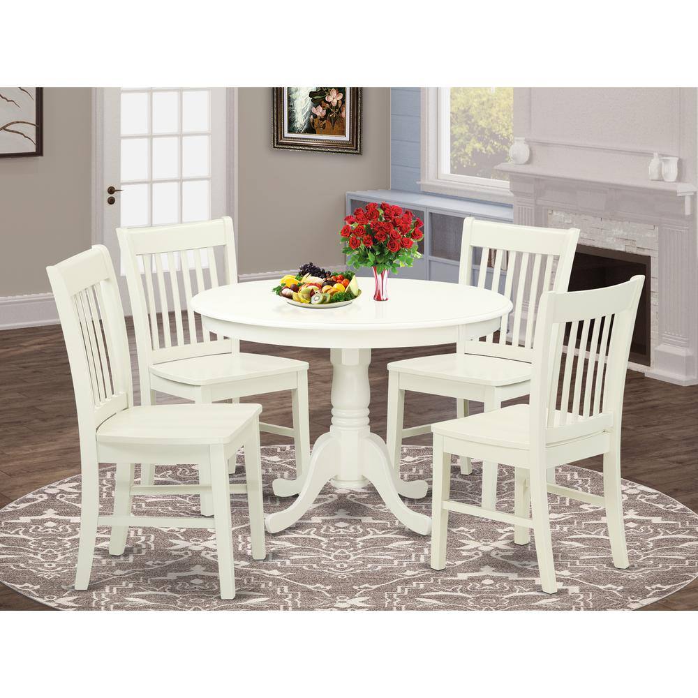 Left. East West Furniture - Dining Room Set Linen White - Brown.