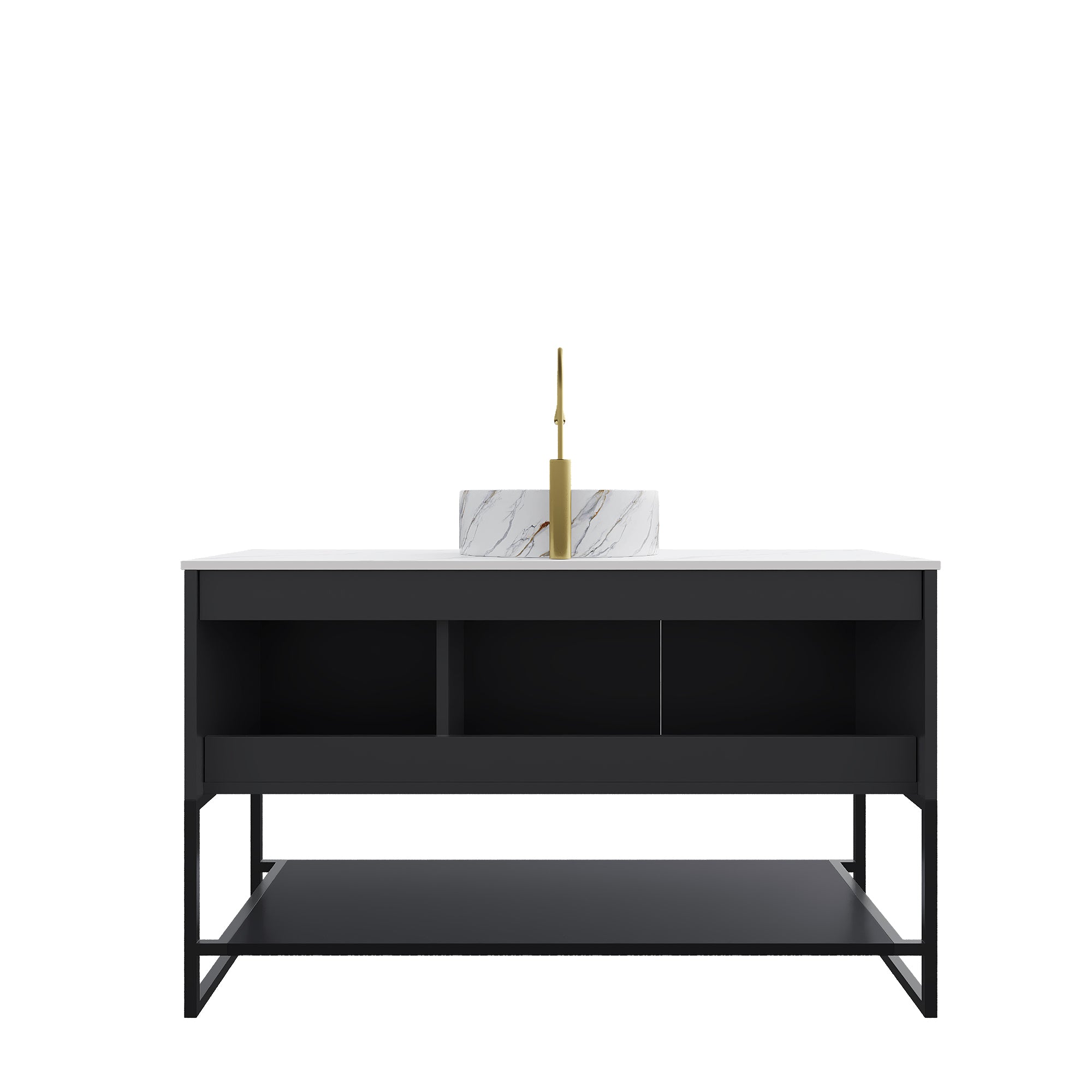 Alt View 3. Boyel Living - 48 Bathroom Vanity with White Round Ceramic Basin Stone Pattern Carrara White Sintered Stone Top Black - Black,Carrara White,White.