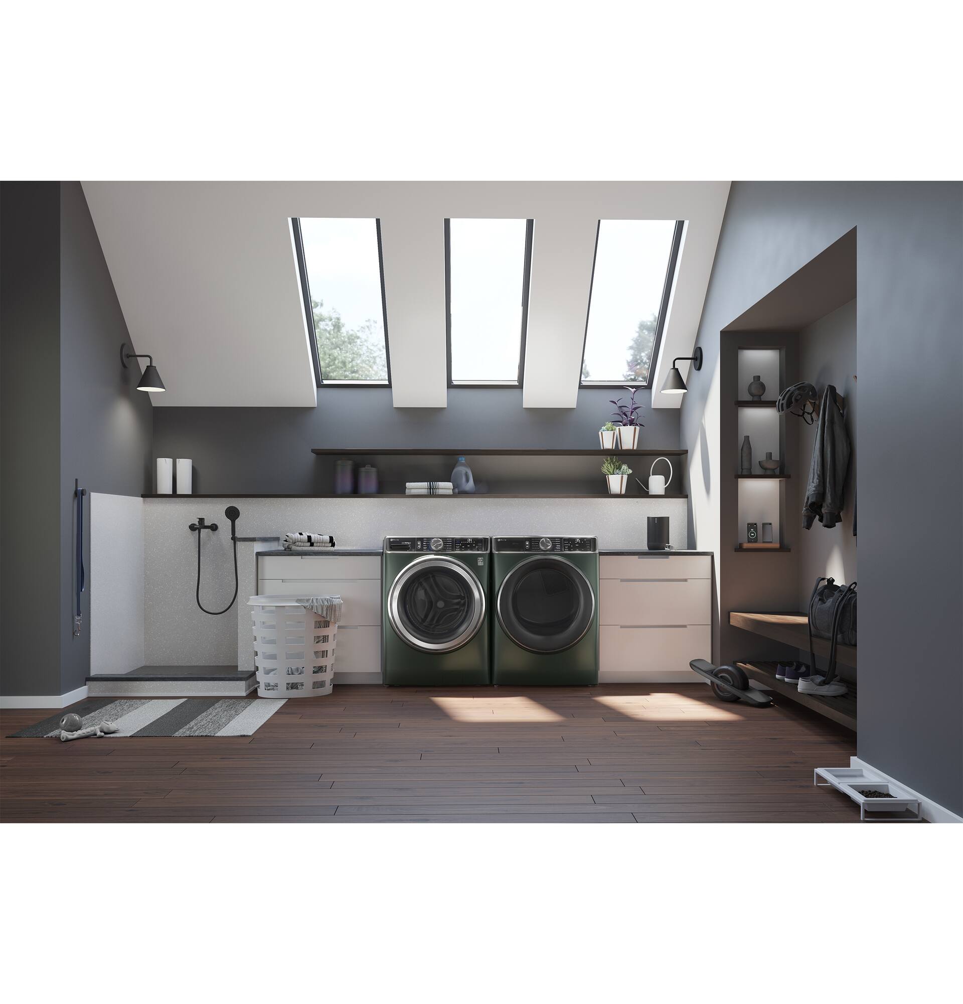 Zoom in on Alt View 19. GE Profile - 7.8 Cu. Ft. Stackable Smart Electric Dryer with Steam and Sanitize Cycle - Jade Green.