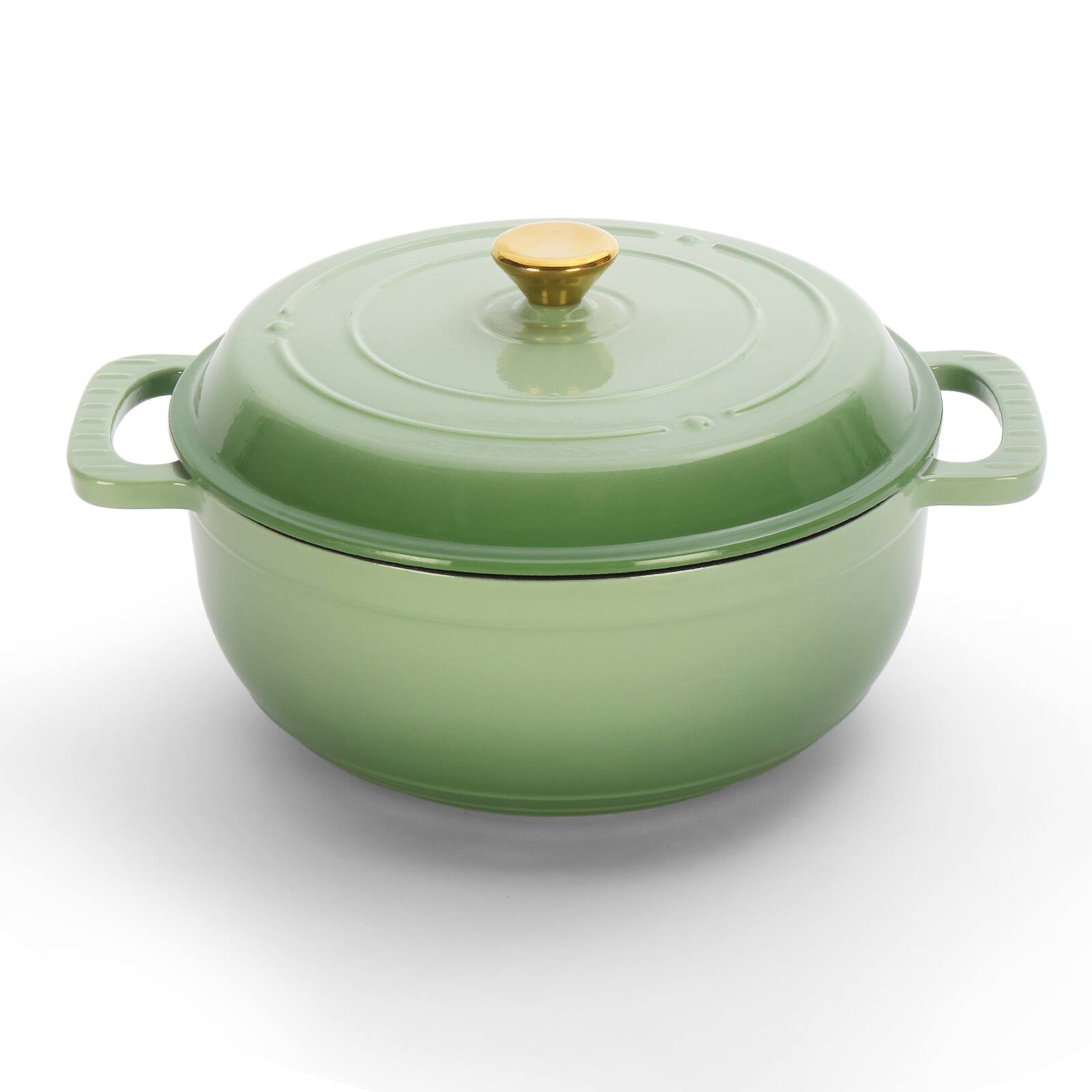 Angle. Winado - 5QT Dutch Oven Enameled Cast Iron Bread Oven with Moisture-Lock Lid for Sourdough Baking & Cooking, Oven & Stovetop Safe - Green.