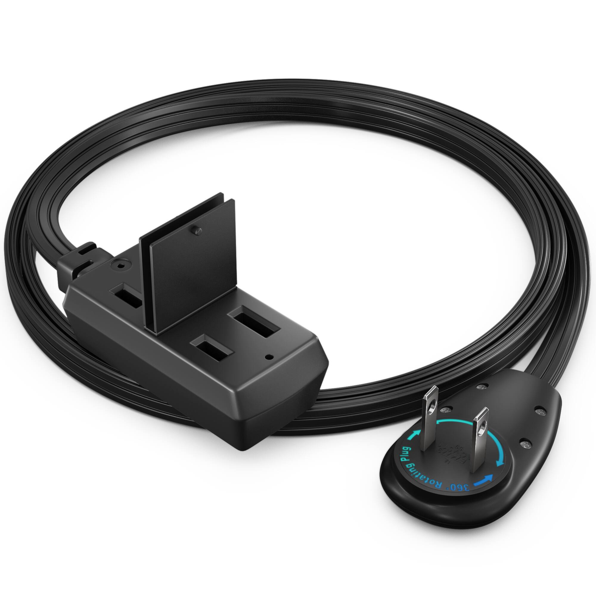 Maximm - 2ft 360° Rotating Flat Plug Extension Cord/Wire, 16 AWG Multi 3 Outlet, 2 Prong with Safety Cover - UL Certified - Black