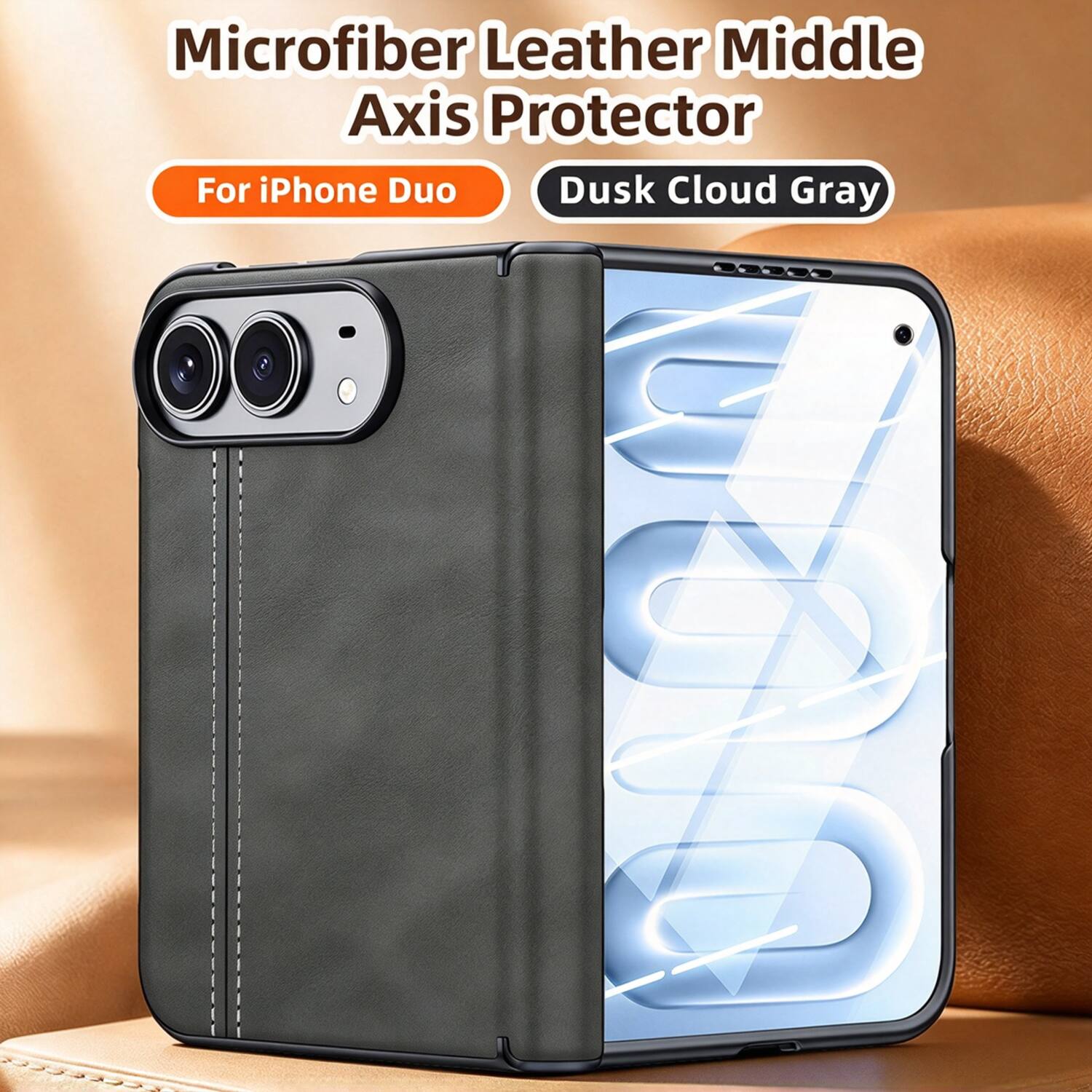 Dteck - Shockproof Case for Apple iPhone Duo 2026 with Screen Protector, Slim Leather Texture Full Hinge Protection Cover - Darkgray