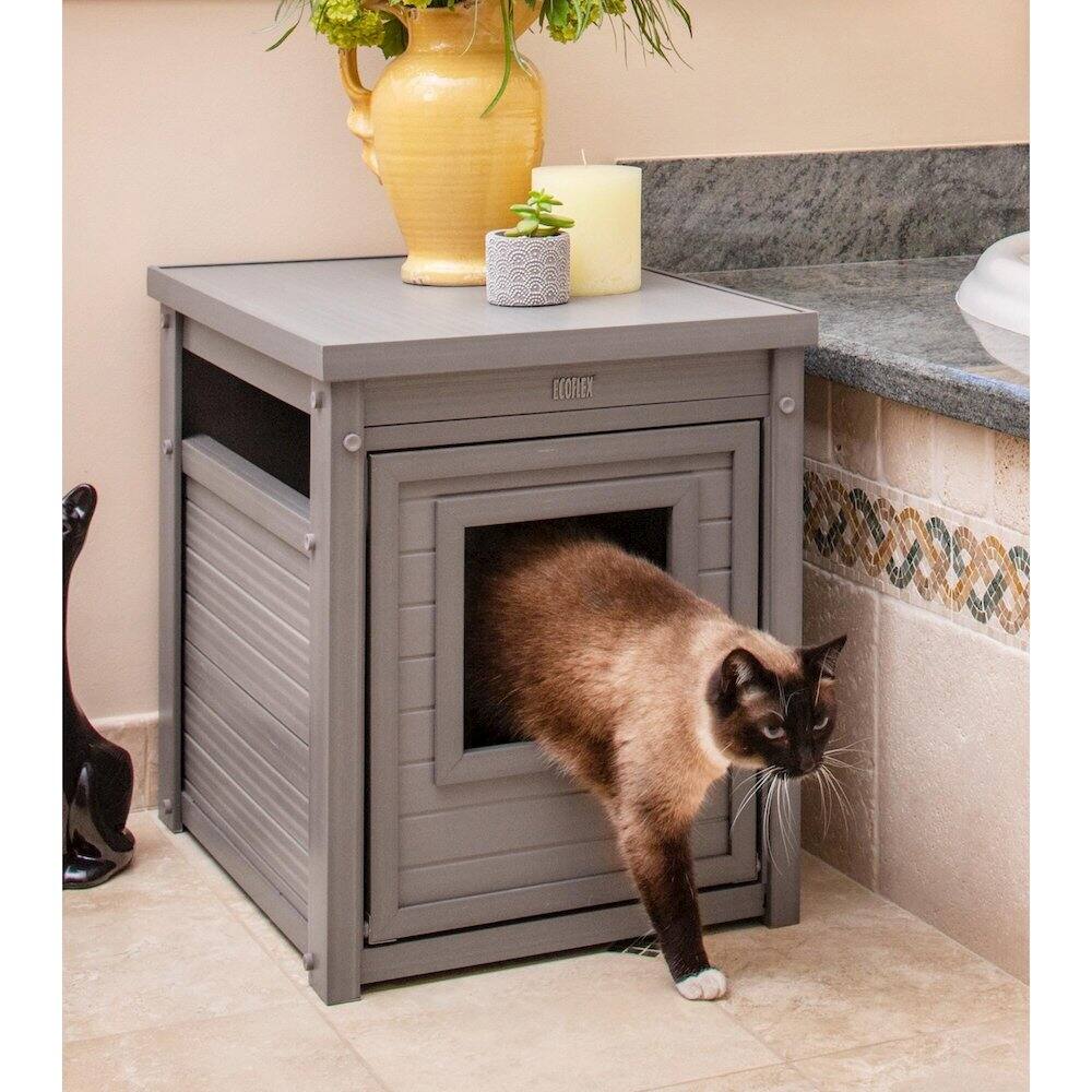 Back. New Age Pet - ECOFLEX Litter Box Cover End Table - Grey - Grey.