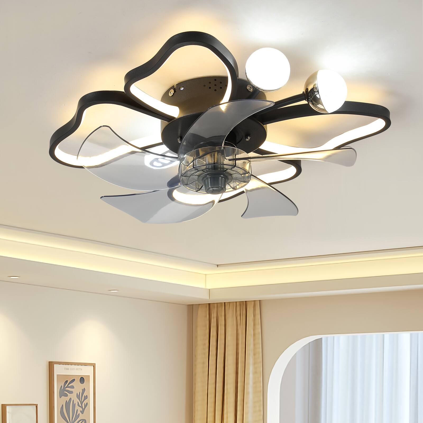 Front. TinyHomie - 197 Inch Light Ceiling Fan with Lights Remote Control Modern Butterfly Design Styling Black Fan for Bedroom Living Room.