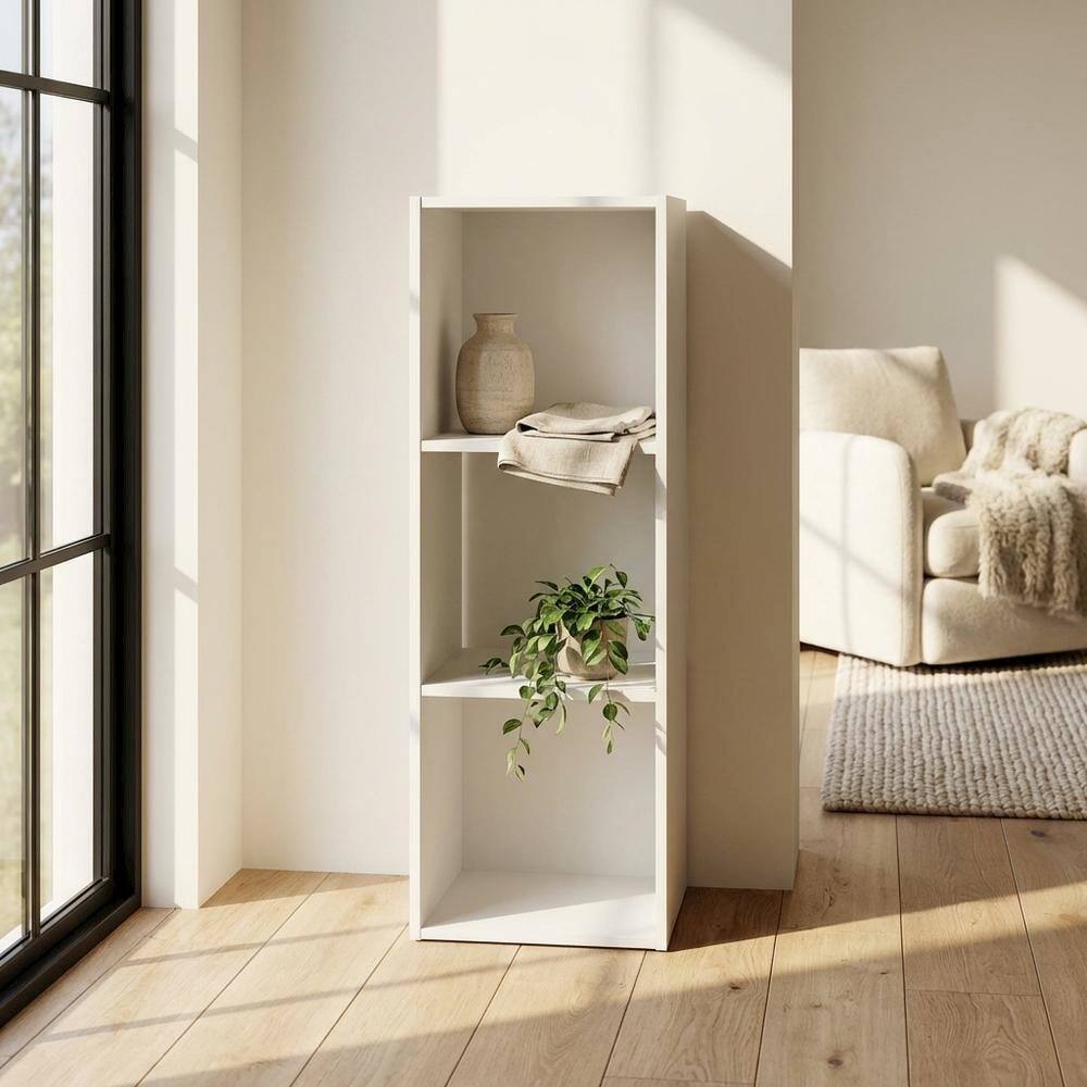 Left. FurniFact - White Wood Bookcase with Spacious Shelves and Sleek Design - White.