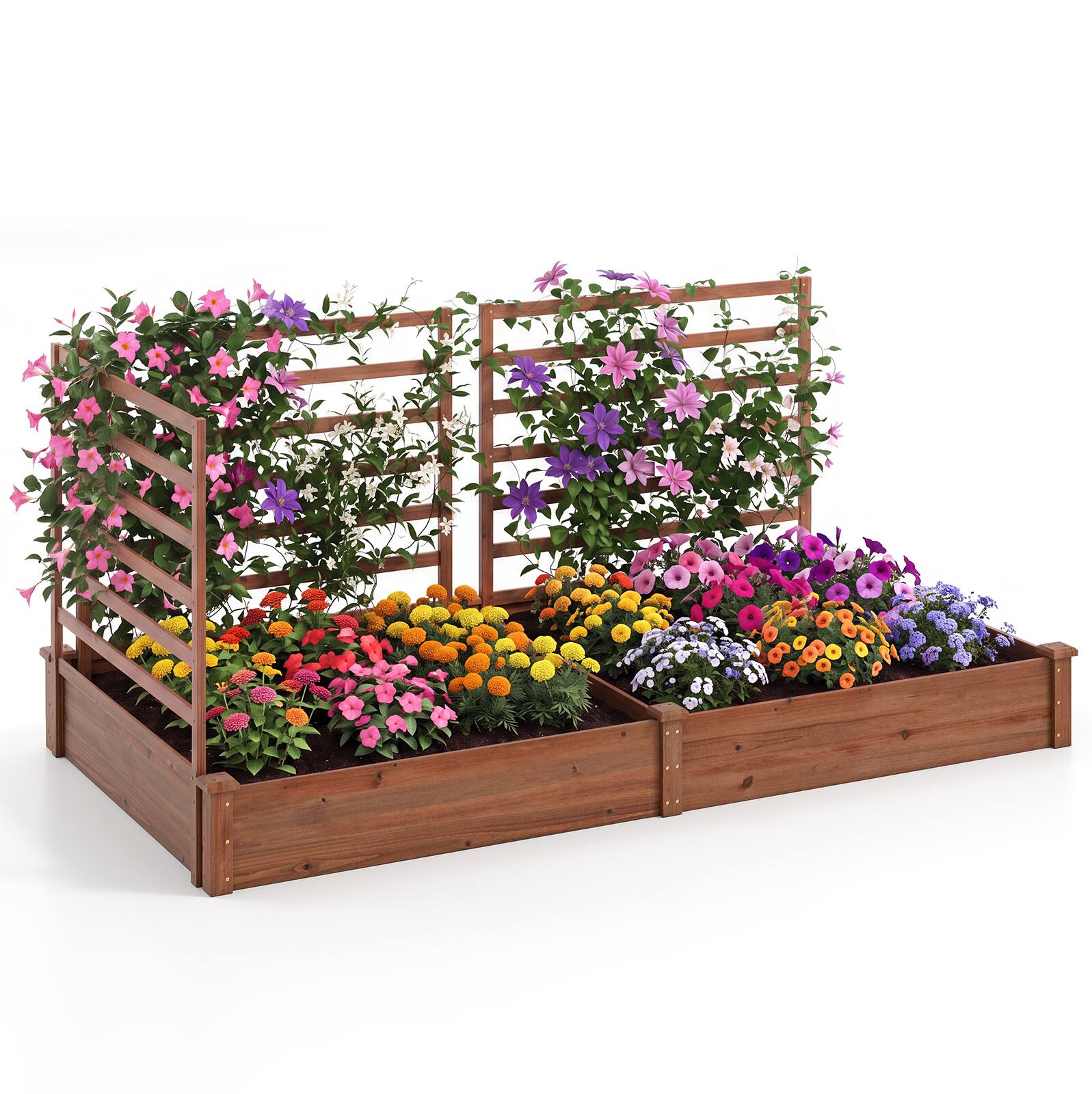 Alt View 9. Costway - Costway Raised Garden Bed with 3 Trellis, 2 Planter Boxes for Fruit, Vegetable, Flower - Dark Brown.