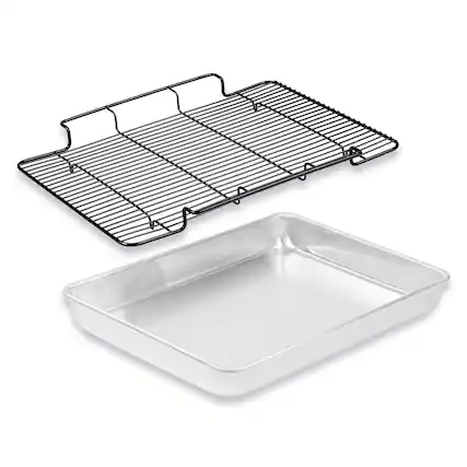 Front. Baker's Secret - Baker's Secret Non-Toxic Large Roasting Pan 18" with Rack, Roaster 100% Recycled Aluminum, - Silver.