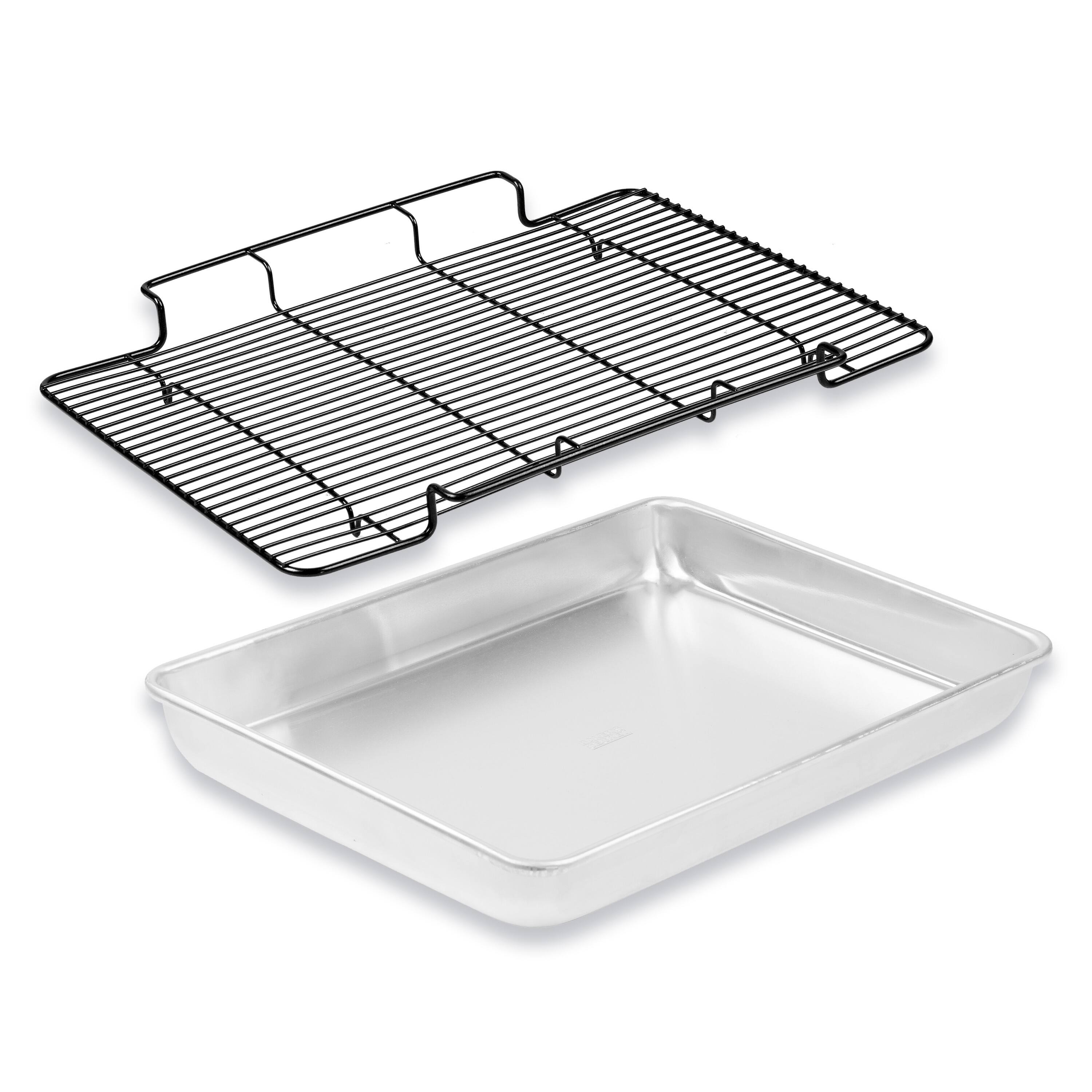 Front. Baker's Secret - Baker's Secret Non-Toxic Large Roasting Pan 18" with Rack, Roaster 100% Recycled Aluminum, - Silver.