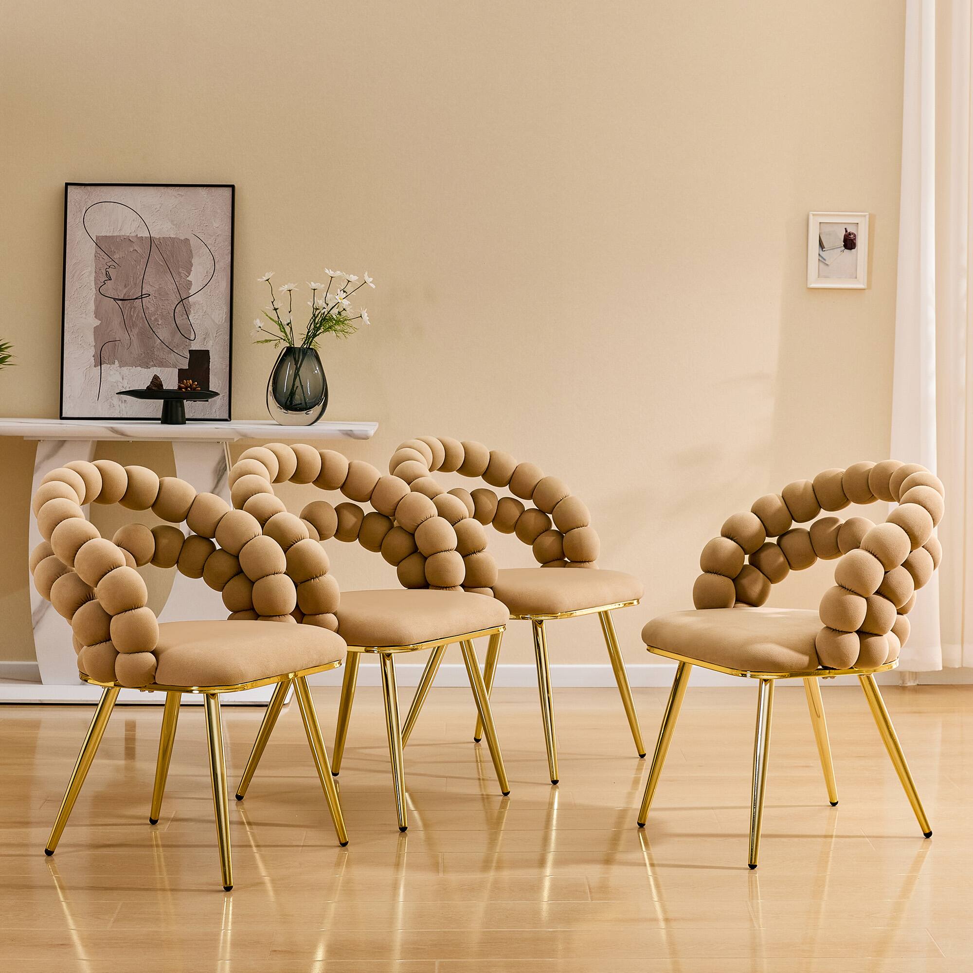 Alt View 2. Loheer - Loheer Velvet Dining Chair Set of 2 Bubble Back Brown Accent Chairs with Gold Metal Legs for Dining Room 1.92 ft - Brown,Gold.