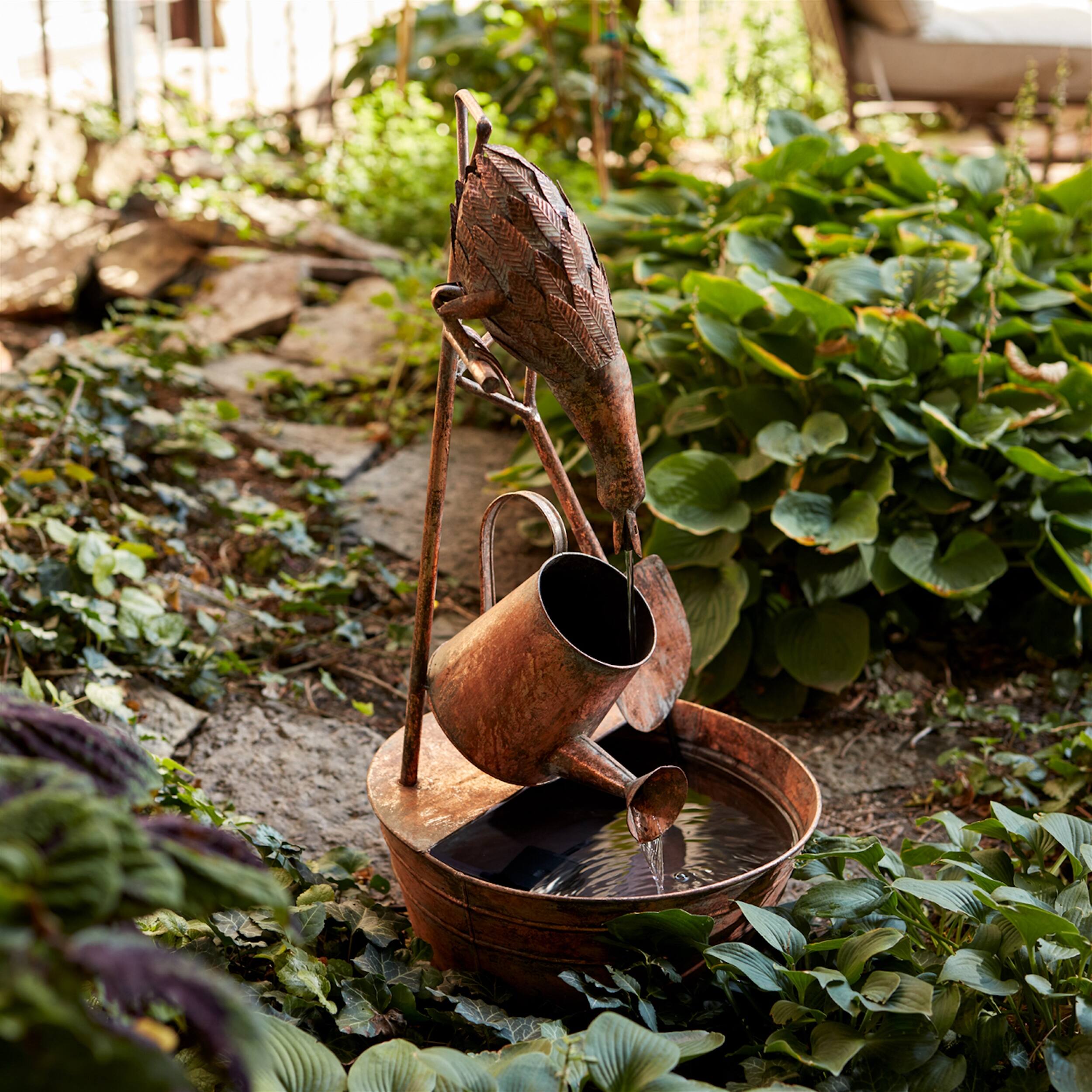 Alt View 2. BreeBe - Rustic Metal Fountain with Duck and Watering Can 33"H - Copper.
