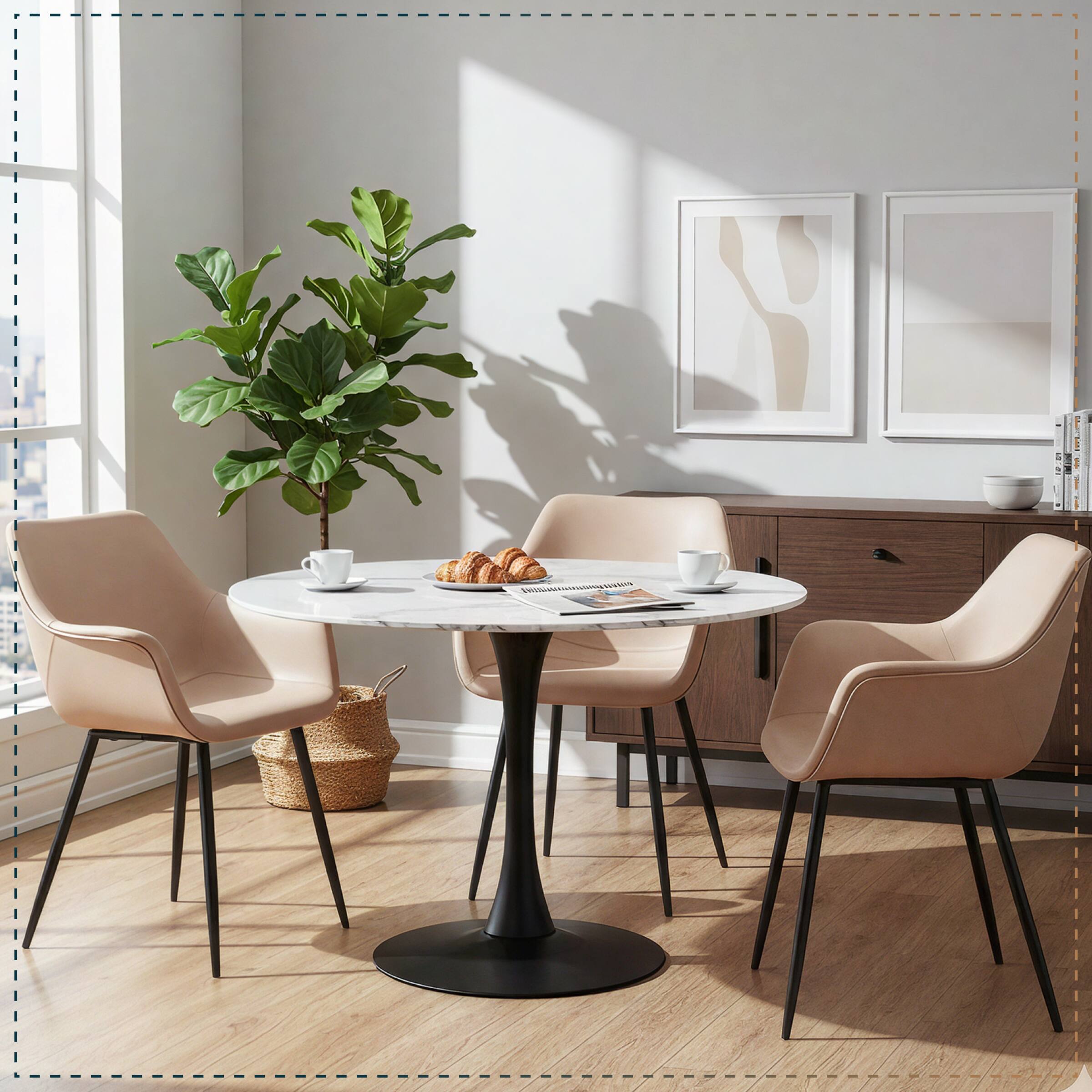 Back. LeisureMod - Markley Modern Distressed Leather Dining Chair with Iron Legs - Taupe.