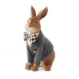 K&K Interiors - 20337A 10 Inch Resin Sitting Bunny with Harlequin Bow Tie - Brown