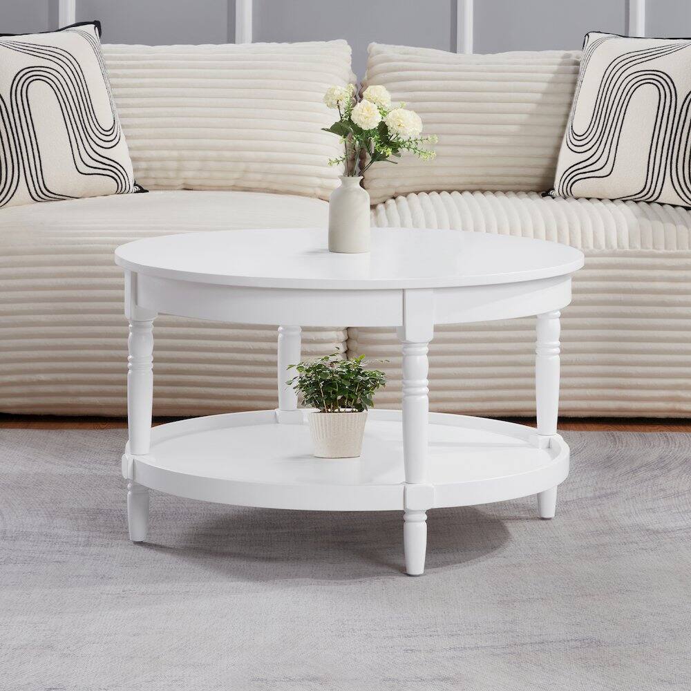 Angle. Coaster Co. of America - French Country Manor No Tools Round Coffee Table with Shelf - White.