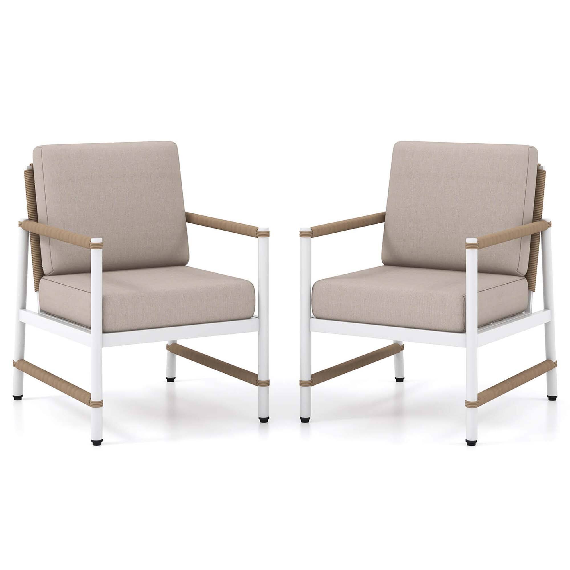 Costway - 2 PCS Patio Sofa Set with Thick Cushions Modern Bistro Set for Poolside - Gray,White,Brown