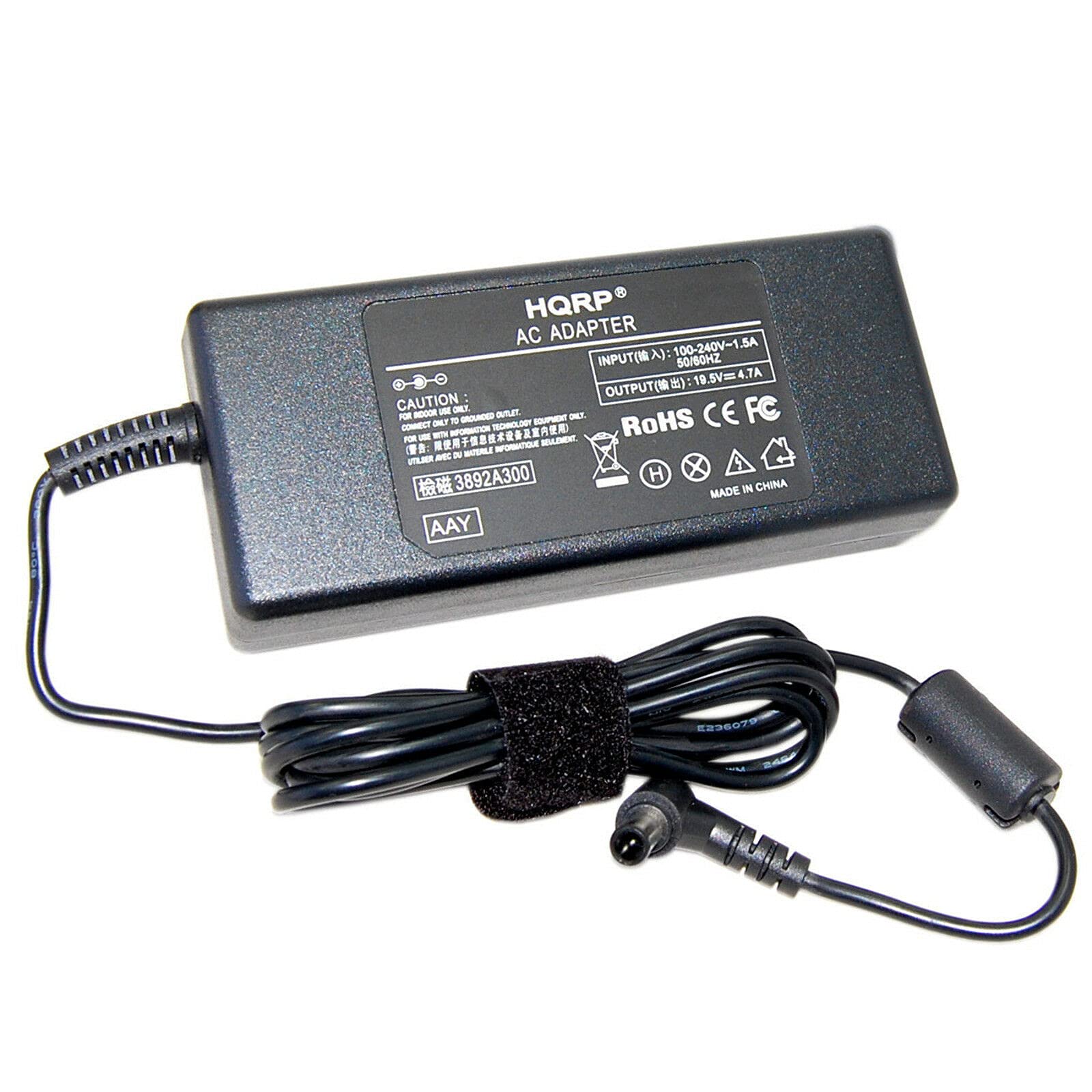 HQRP AC ADAPTER  
INPUT: 100-240V-1.5A 50/60Hz  
OUTPUT: 19.5V 4.7A  
CAUTION - ORT FC FOR - OUTPUT ONLY TO MEDHOL0Y - RoHS - CE - FC  
MADE IN CHINA  
AAY 207  
3892A300