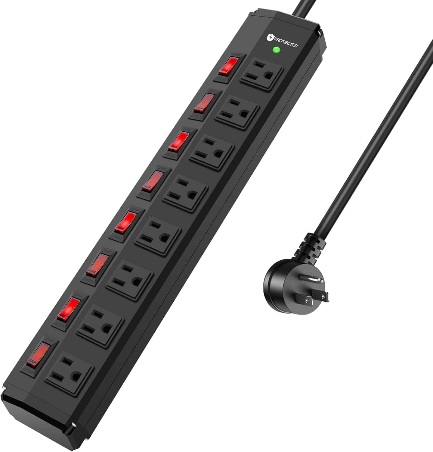 Dazzed Corner - 8 Outlet Power Strip,Metal Power Strip Surge Protector 1200 Joules,6FT Extension Cord - Black