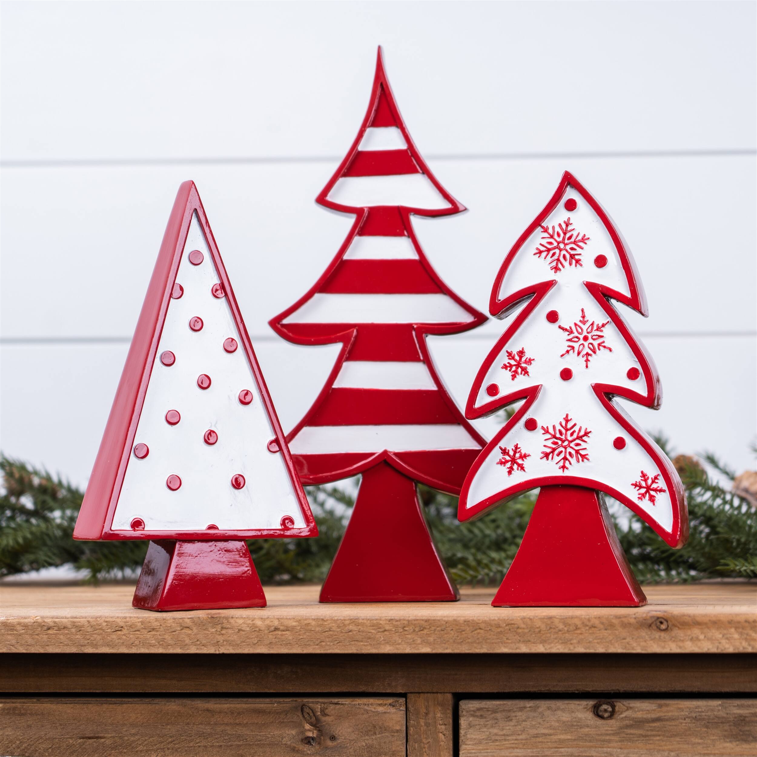 Angle. BreeBe - Whimsical Tabletop Tree (Set of 3) - White, Red.
