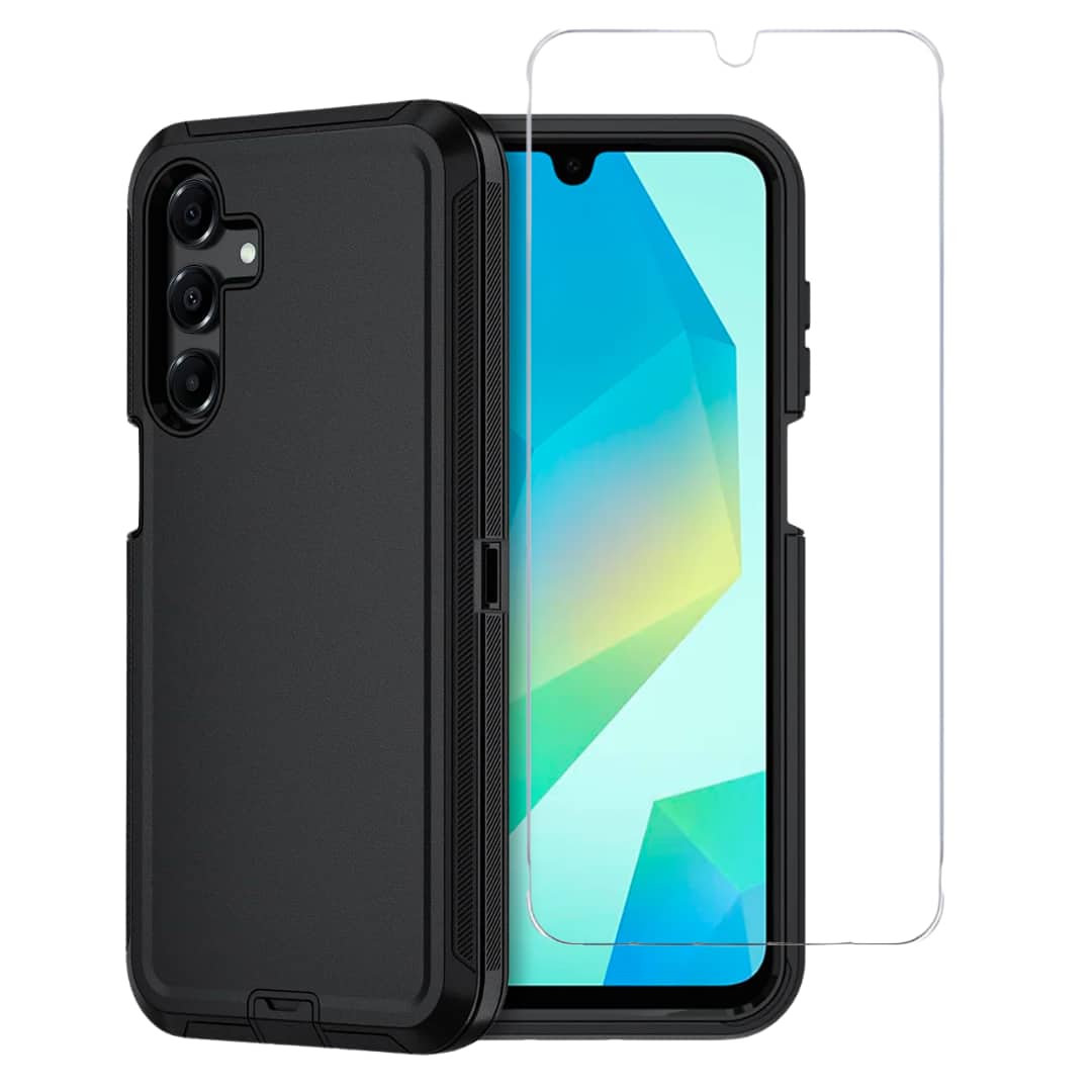 Front. Entronix - Entronix Heavy Duty Bundle for Samsung Galaxy A16 - Rugged Case & Clear Screen Protector - Black.