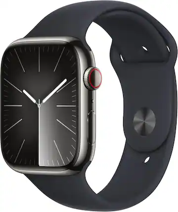 Front. Apple - Refurbished Watch Series 9 Stainless Steel 45mm A2984 (GPS + Cellular) - Graphite.