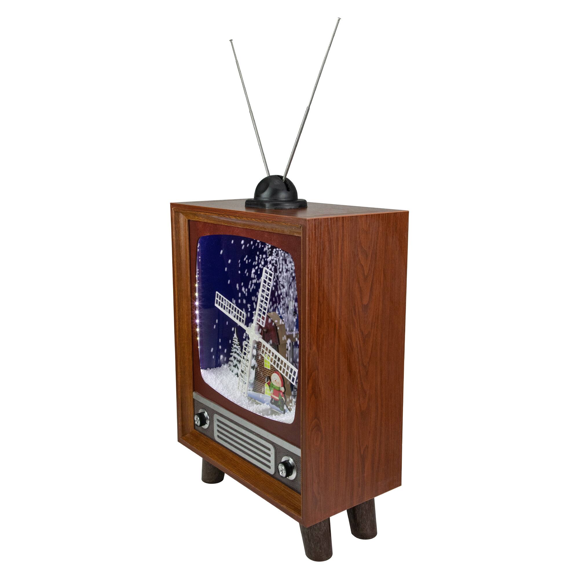 Alt View 3. Northlight - LED Lighted Musical Snowing Windmill TV Set  Decoration - 21" - Brown.