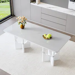 Loheer - Loheer- Modern Faux Marble Dining Table 5.9x2.8x2.5 ft Hollow Metal Frame Kitchen Table For Apartments - White