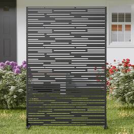 PexFix - 72 in. x 47 in. Shine Pattern Metal Outdoor Privacy Screen & Panels, Freestanding Garden Divider Fence - Black