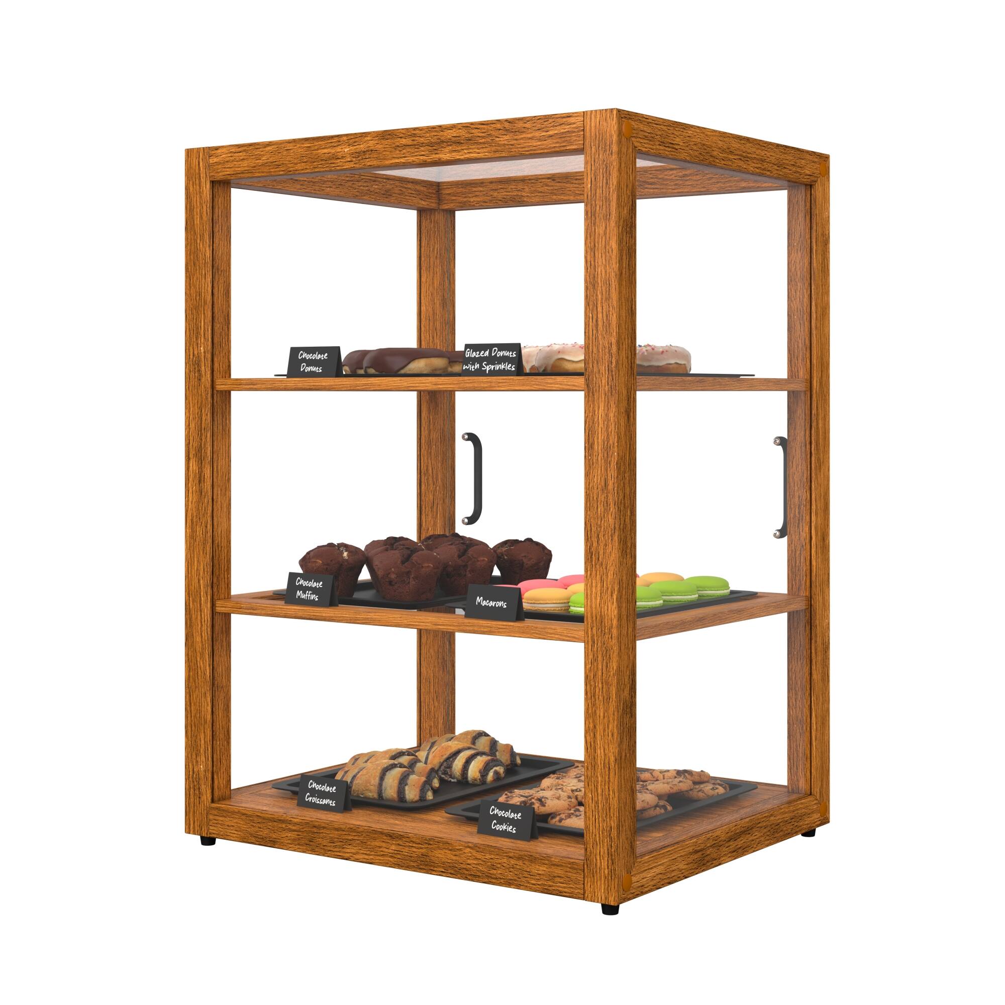 Cedut - Blasted Acrylic Display Cabinet (Mahogany)  
Features:  
- Glass Door  
- 3 Shelves  
- Chrome Handles  
- Dimensions: 24" x 18" x 36"