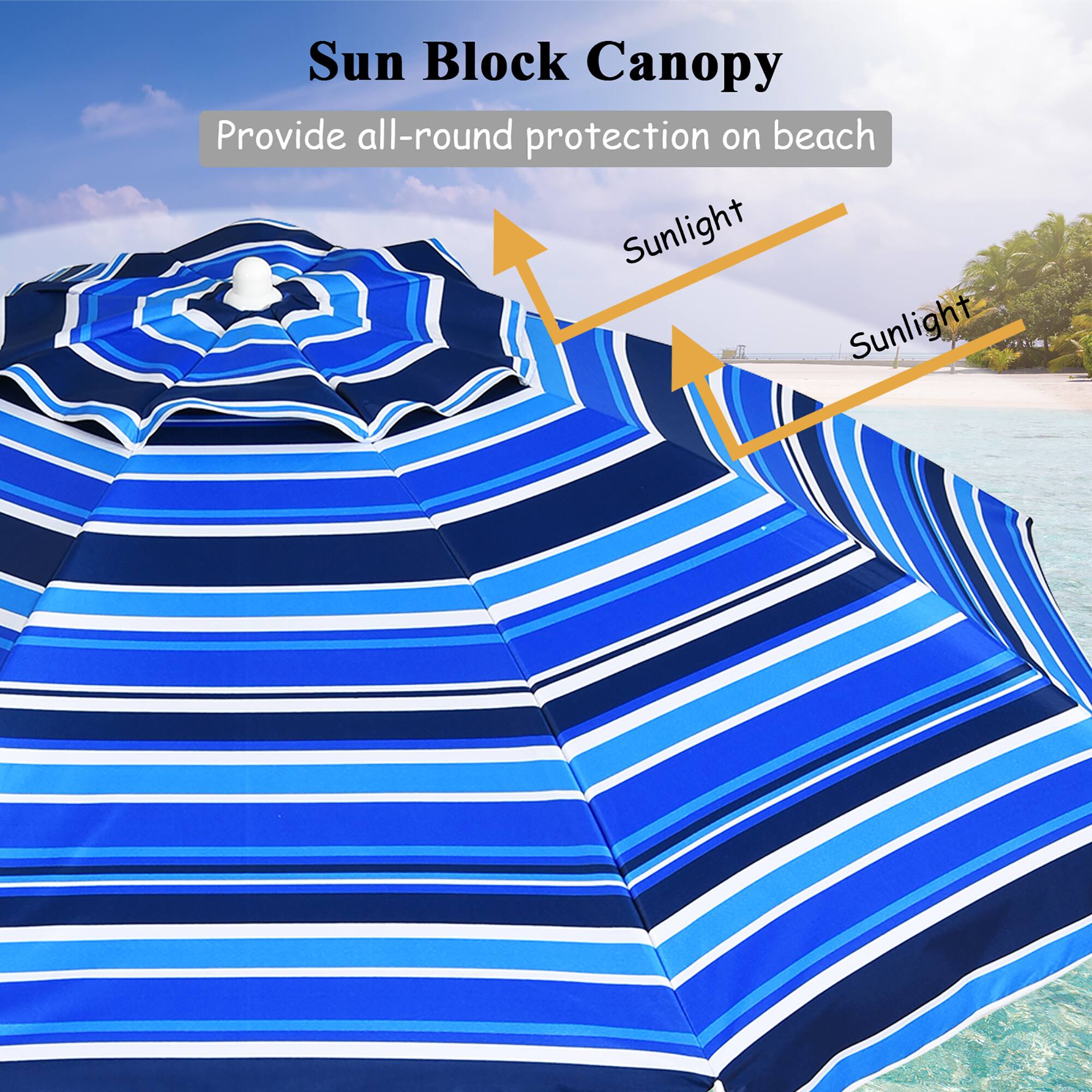 Sun Block Canopy  
Provide all-round protection on beach  
Sunlight  
Sunlight