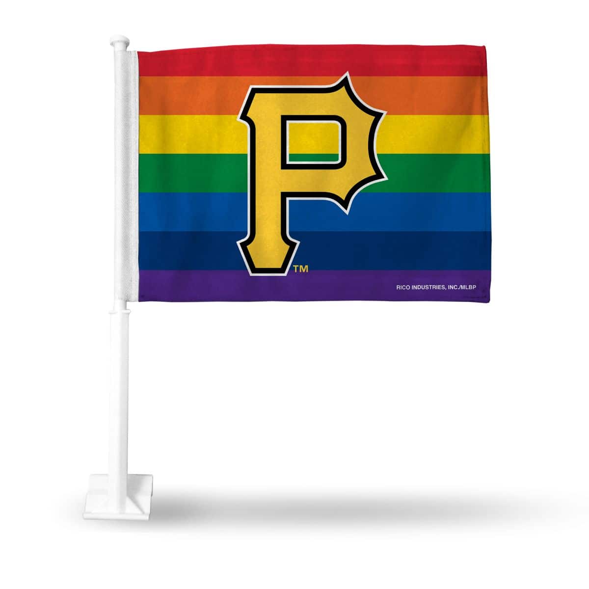 Rico Industries - Pittsburgh Pirates - Rainbow Gay Pride - 11X14 inch Double-Sided Car Flag - Multi