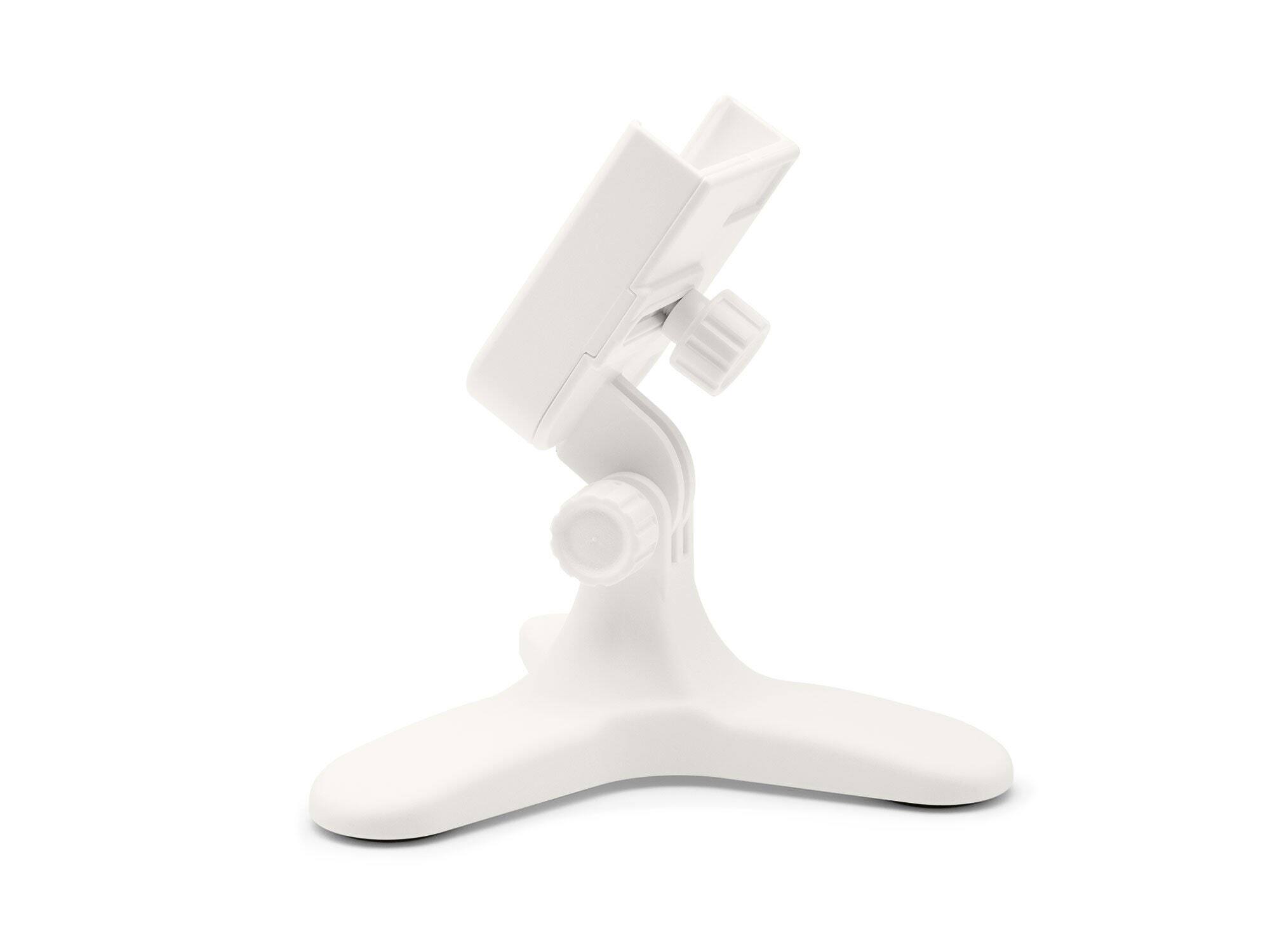 Front. WeatherTech - DeskFone | Adjustable & Secure Fit Universal Desktop Cell Phone Holder – White Body – White Plastic Knobs - White.