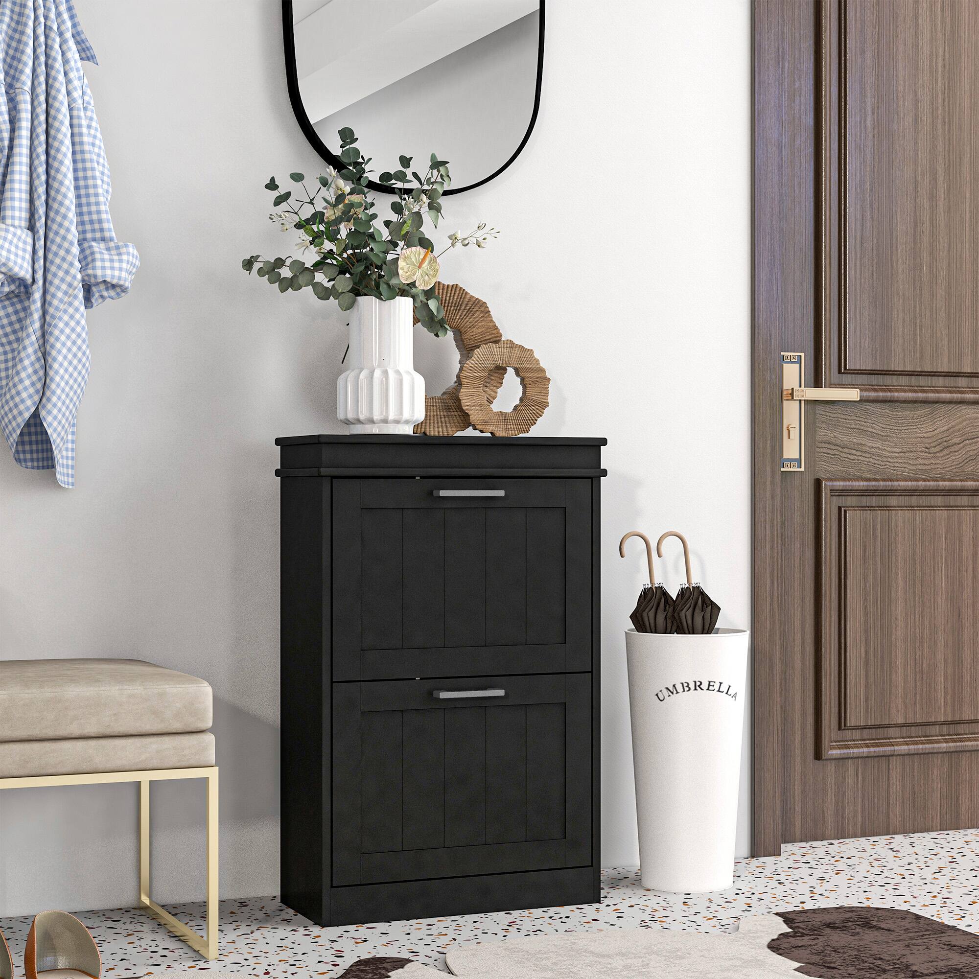 Alt View 1. Homcom - Shoe Storage Cabinet with 2 Flip Drawers for 10 Pairs, Narrow Shoe Organizer for Entryway - Black.