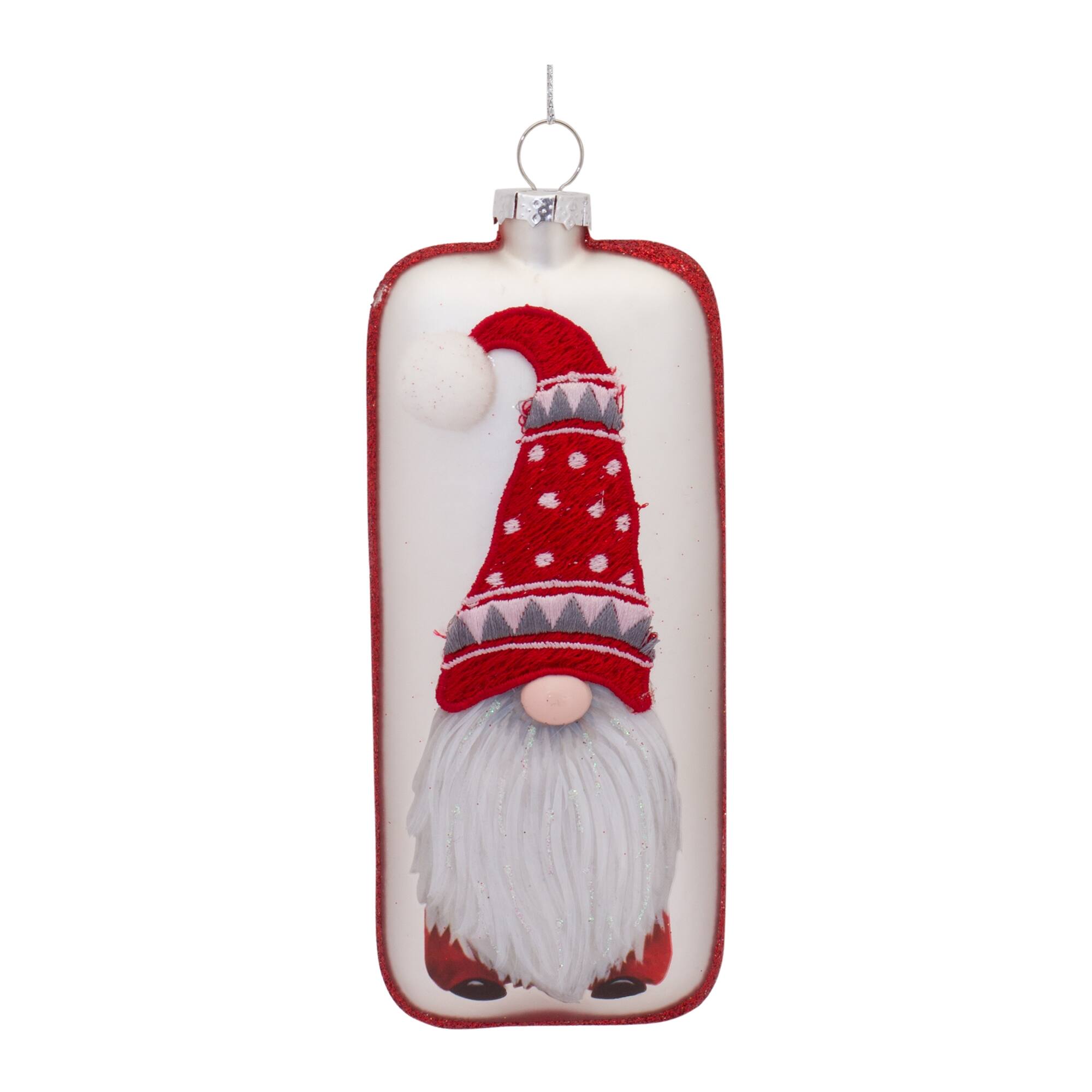 Left. BreeBe - Glass Snowflake Gnome Tree Ornament (Set of 12) - Red, White.