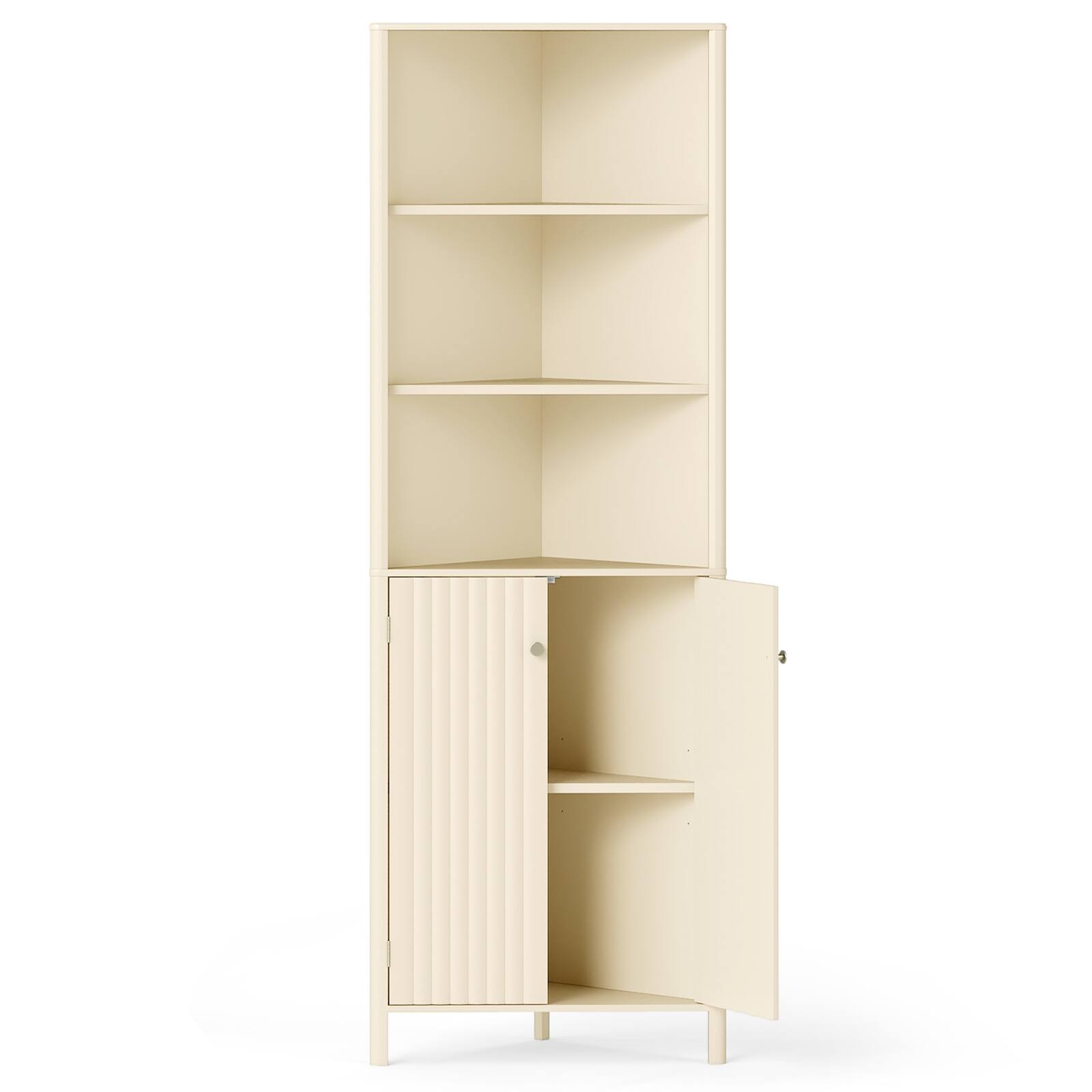 Alt View 9. Gymax - Gymax 68'' Tall Corner Cabinet w/ 5 Shelves & 2 Fluted Doors Adjustable Shelf - Beige.