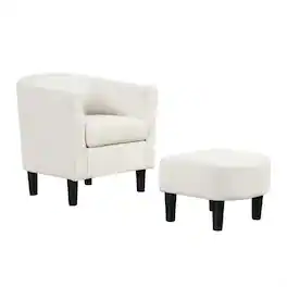 Pefilos - Modern Club Barrel Accent Chair, Elegant Armchair with Ottoman Footrest Curved Backrest, Suitable for Home Living Room - Beige