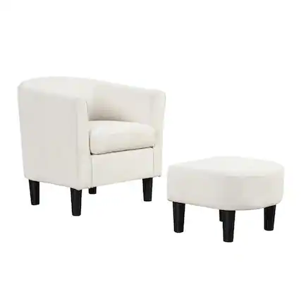 Front. Pefilos - Modern Club Barrel Accent Chair, Elegant Armchair with Ottoman Footrest Curved Backrest, Suitable for Home Living Room - Beige.