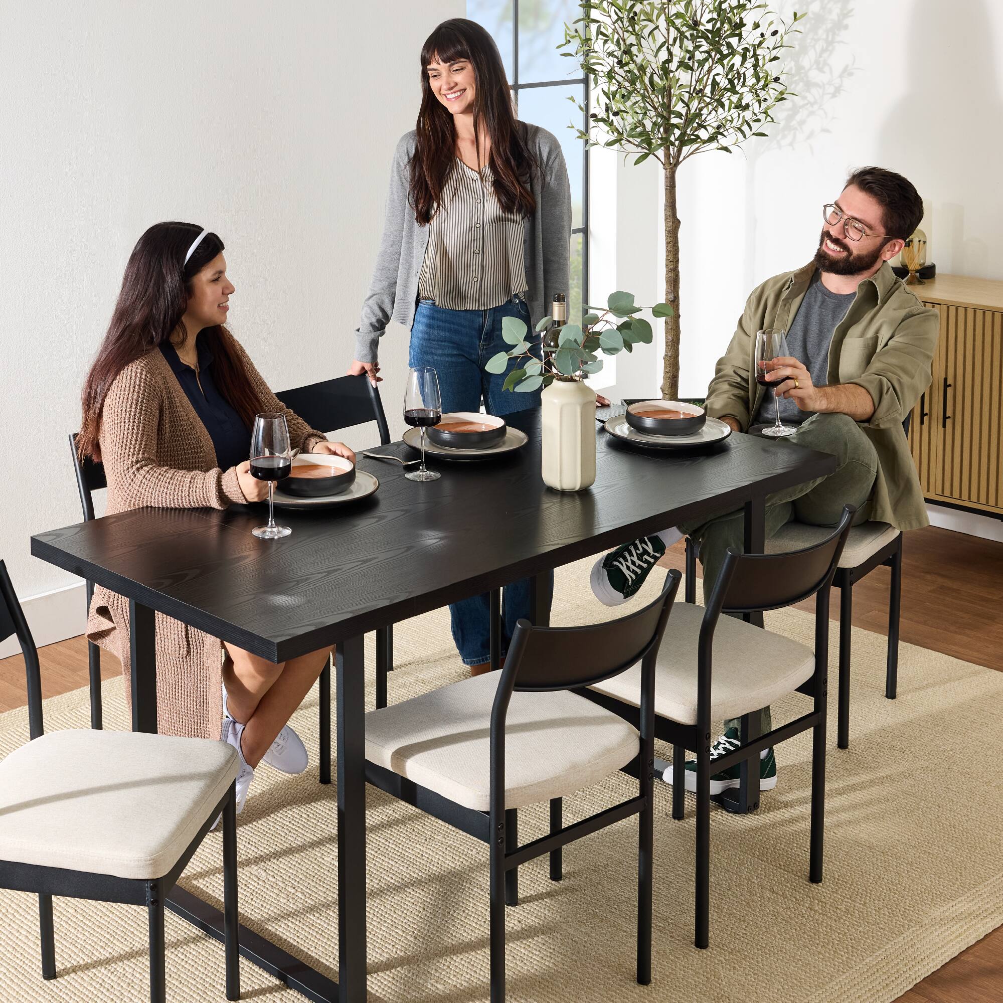 Alt View 2. Best Choice Products - Best Choice Products 7-Piece Modern Dining Set, Kitchen Table w/ 6 Cushioned Chairs, Metal Frame - Black/Ivory - Black/Ivory.