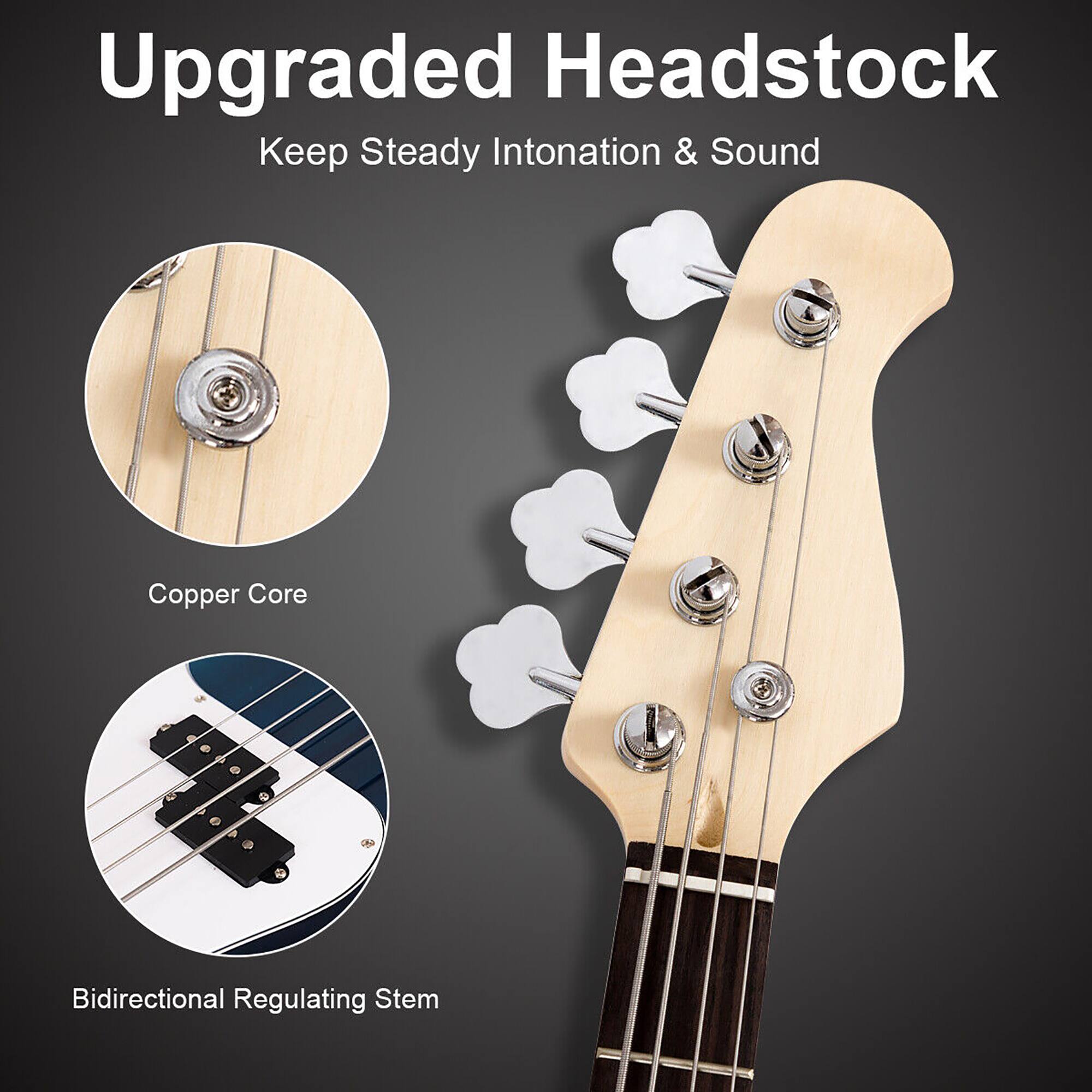 Upgraded Headstock  
Keep Steady Intonation & Sound

Copper Core

Bidirectional Regulating Stem