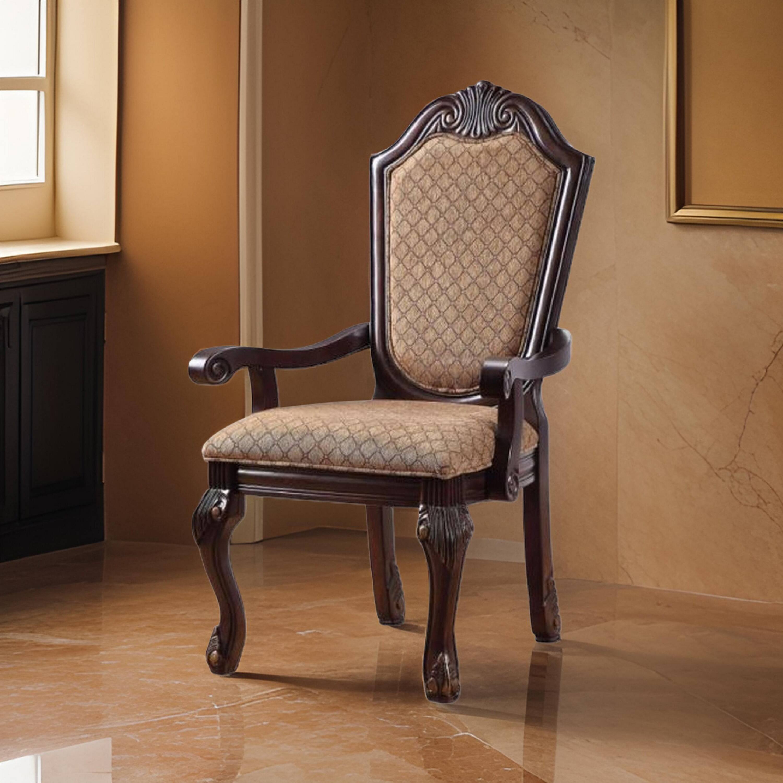 Alt View 5. Manhattan Lane - Loki 29 Inch Dining Armchair Set of 2, Beige Fabric, Crown Top Back - Brown, Beige.