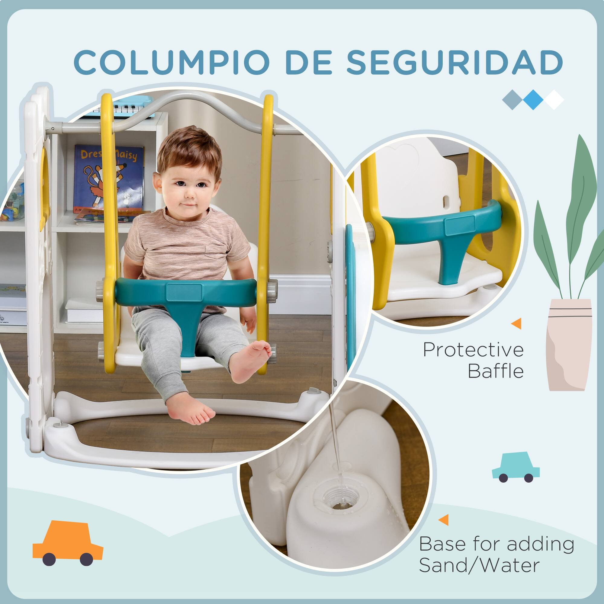 COLUMPIO DE SEGURIDAD

- Protective Baffle
- Base for adding Sand/Water