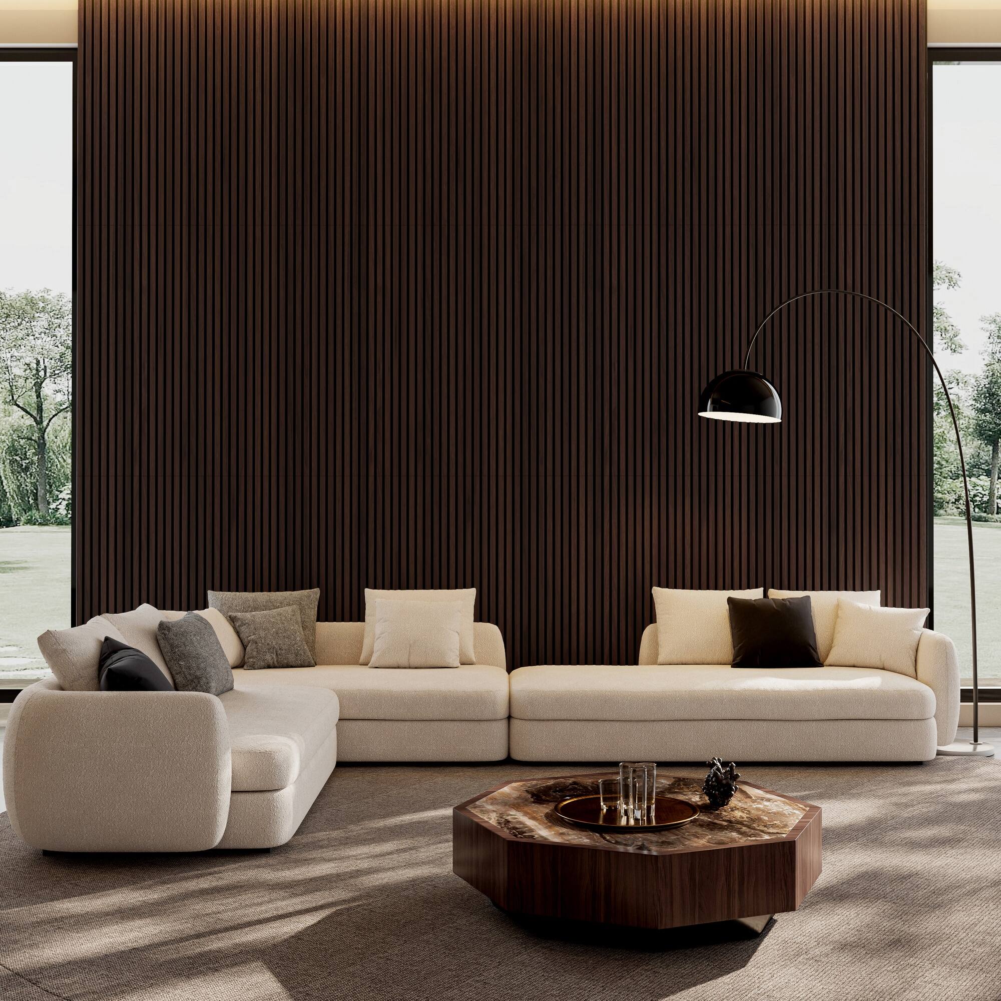 Alt View 3. Boyel Living - 4-Pack 23.62-in x 45.27-in Dark Walnut 3D Fluted Acoustic Slat Wall Panel.