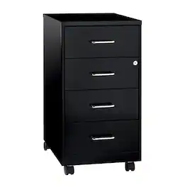 Space Solutions - 18" Deep 4 Drawer Metal Mobile Organizer, 4 Box Drawers, Locking - Black