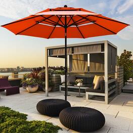 Gymax - 10ft 3 Tier Patio Market Umbrella Aluminum Sunshade Shelter Double Vented Orange - Red