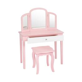 SlickBlue - Kids Princess Makeup Dressing Table with Tri-Fold Mirror and Matching Chair - Pink