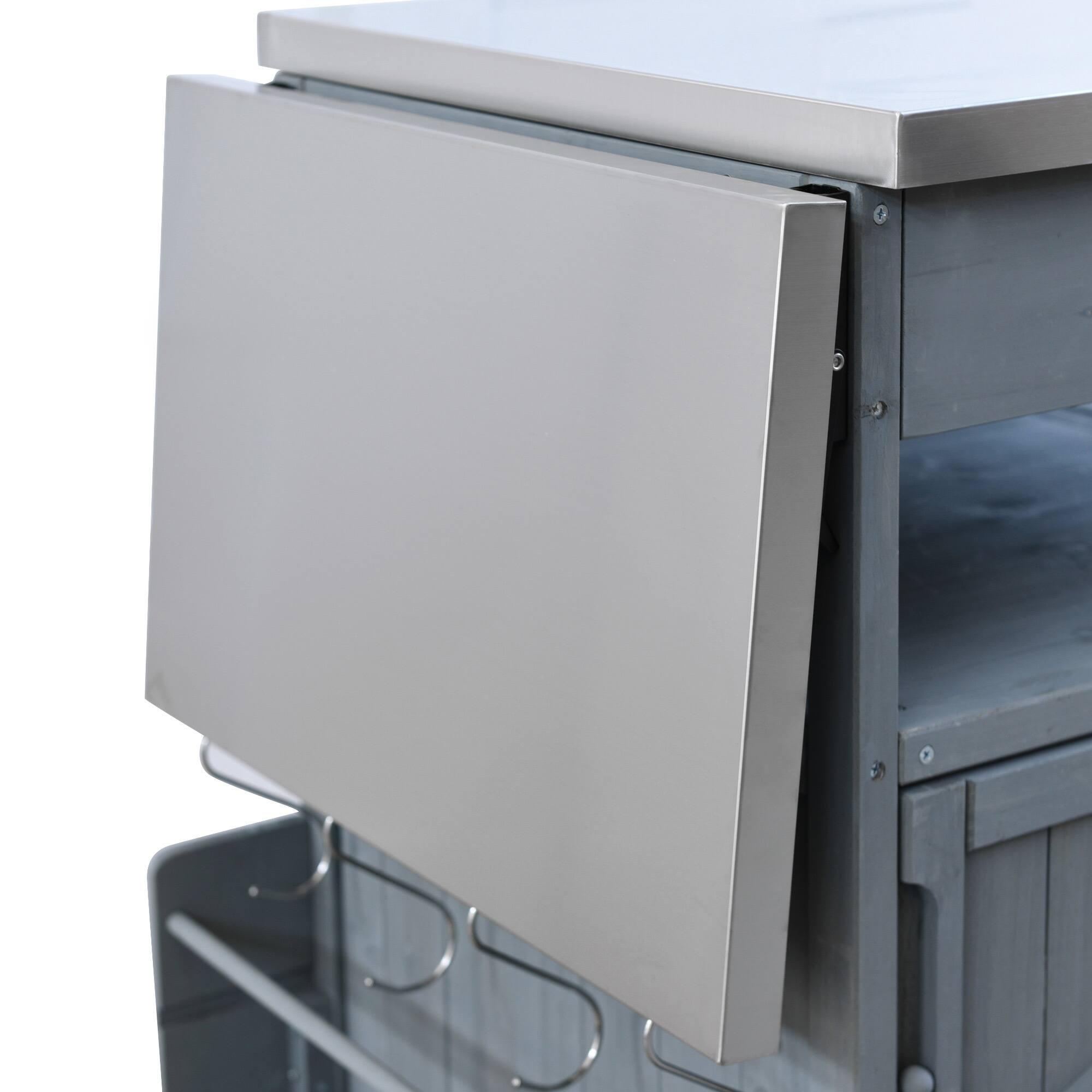 Alt View 6. Spaco - Spaco 40" Outdoor Grill Cart with Stainless Steel Top, Teak Cabinet, Drop Leaf Drawer Towel Rack,Rolling Lockable Wheels - Blue+Grey.