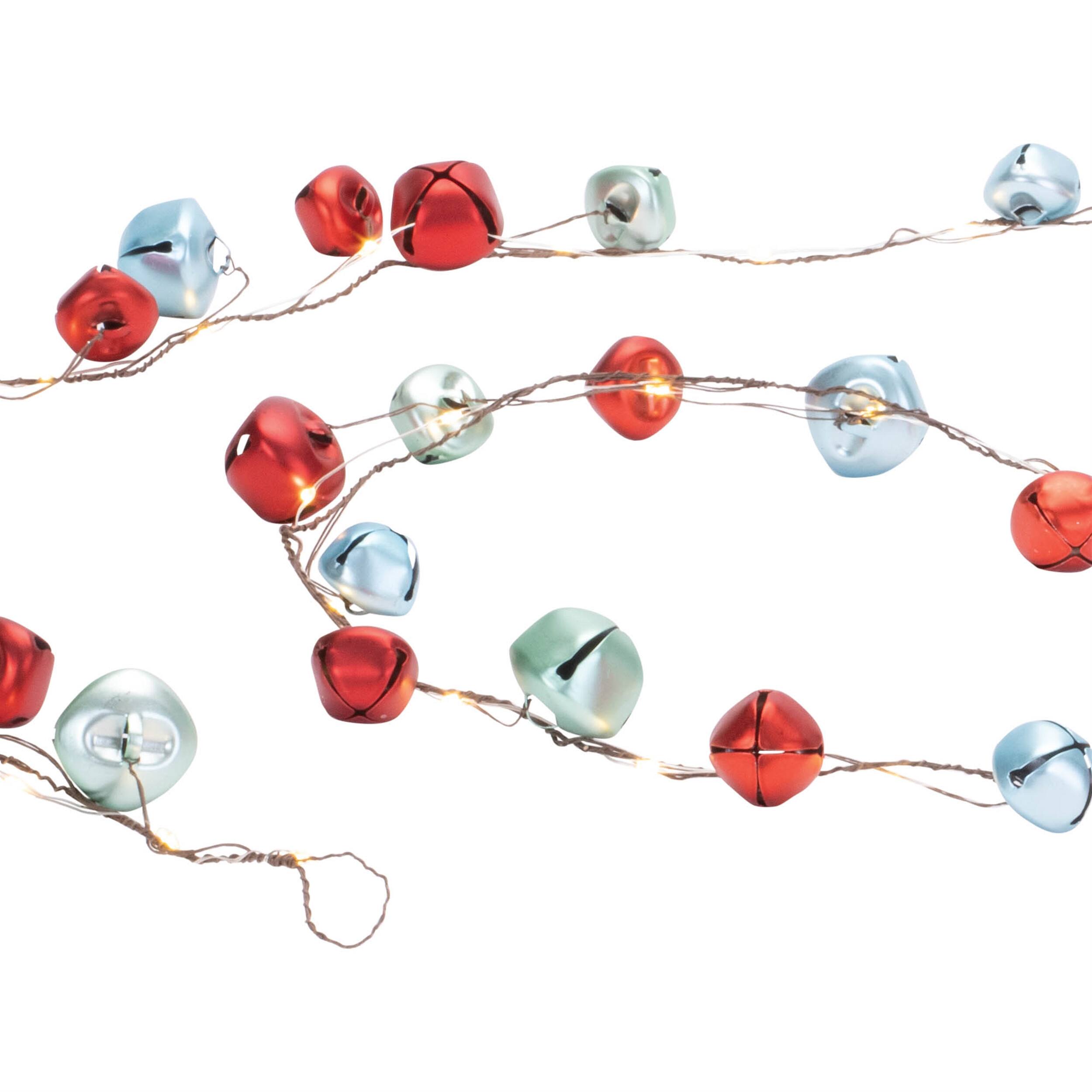 Angle. BreeBe - LED Sleigh Bell Wire Garland (Set of 2) - Red, Blue.