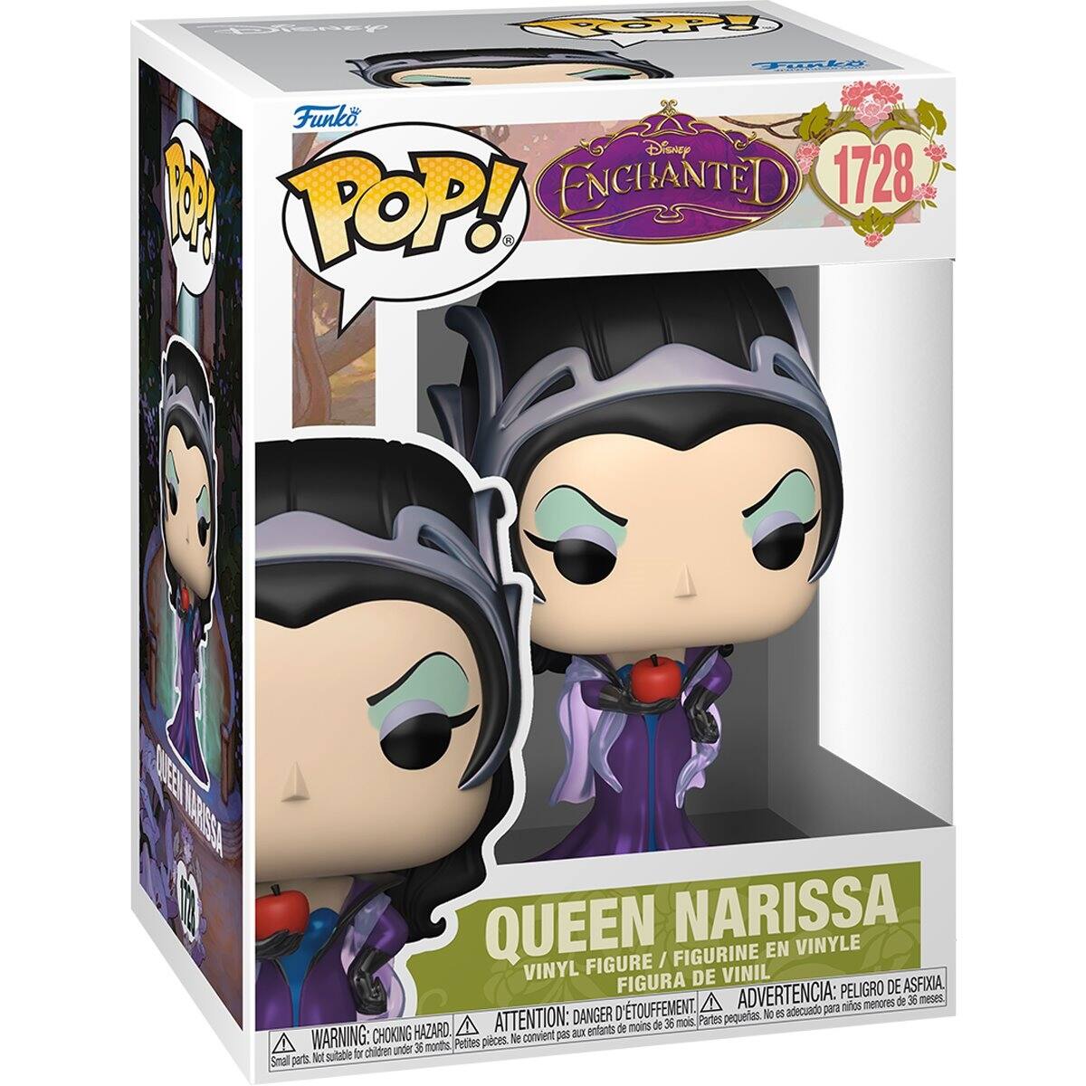 Funko POP!  
Disney Enchanted  
1728  
Queen Narissa  
Vinyl Figure / Figurine en Vinyle / Figura de Vinil  

Warning: Choking Hazard. Small parts. Not suitable for children under 36 months.  
Attention: Danger de suffocation. Petites pièces. Ne convient pas aux enfants de moins de 36 mois.  
Advertencia: Peligro de asfixia. No es adecuado para niños menores de 36 meses.